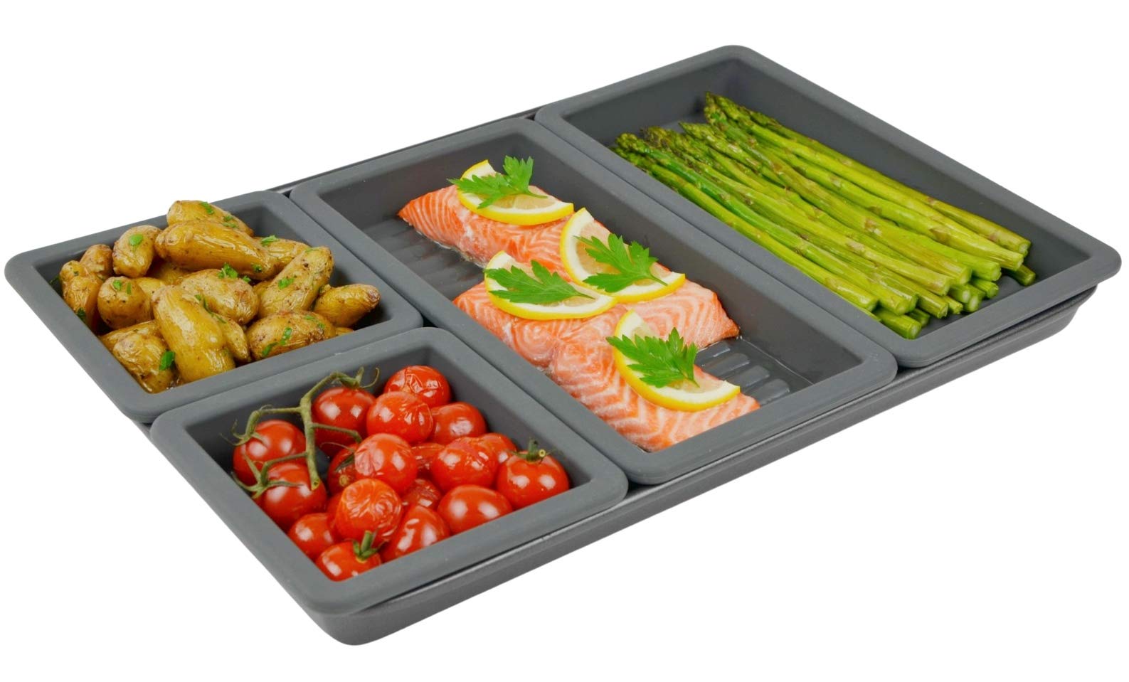 Gear Gurus Baking Pan Dividers - Silicone Baking Trays, Sheet Pan Cooking, Nonstick 4 Piece Set, Reinforced Rims, Ribbed Bottoms