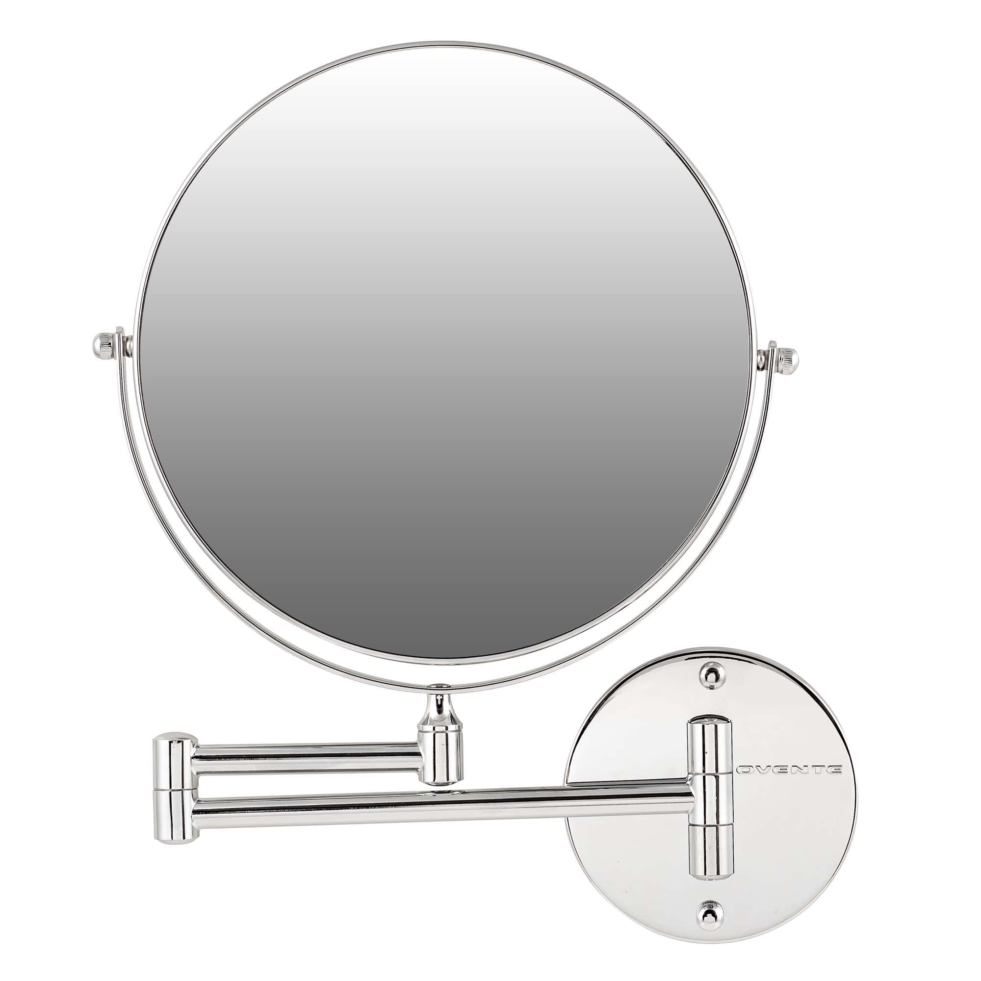 Ovente 9'' Wall Mounted Makeup Mirror - 1X/ 10X Magnification, Rotating 360-Degree, Double-Sided, Extendable & Folding Arm, Clea