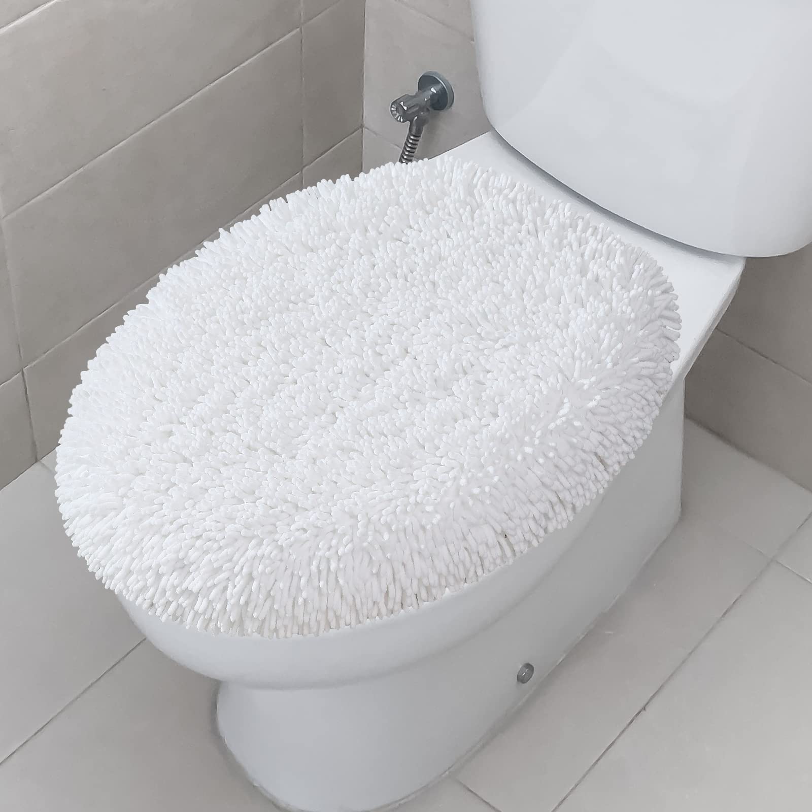 Treetone Shaggy Chenille Bathroom Toilet Lid Cover, Ultra Soft Plush Seat Covers, Fluffy Absorbent, 19X21 Inches, Standard Toile