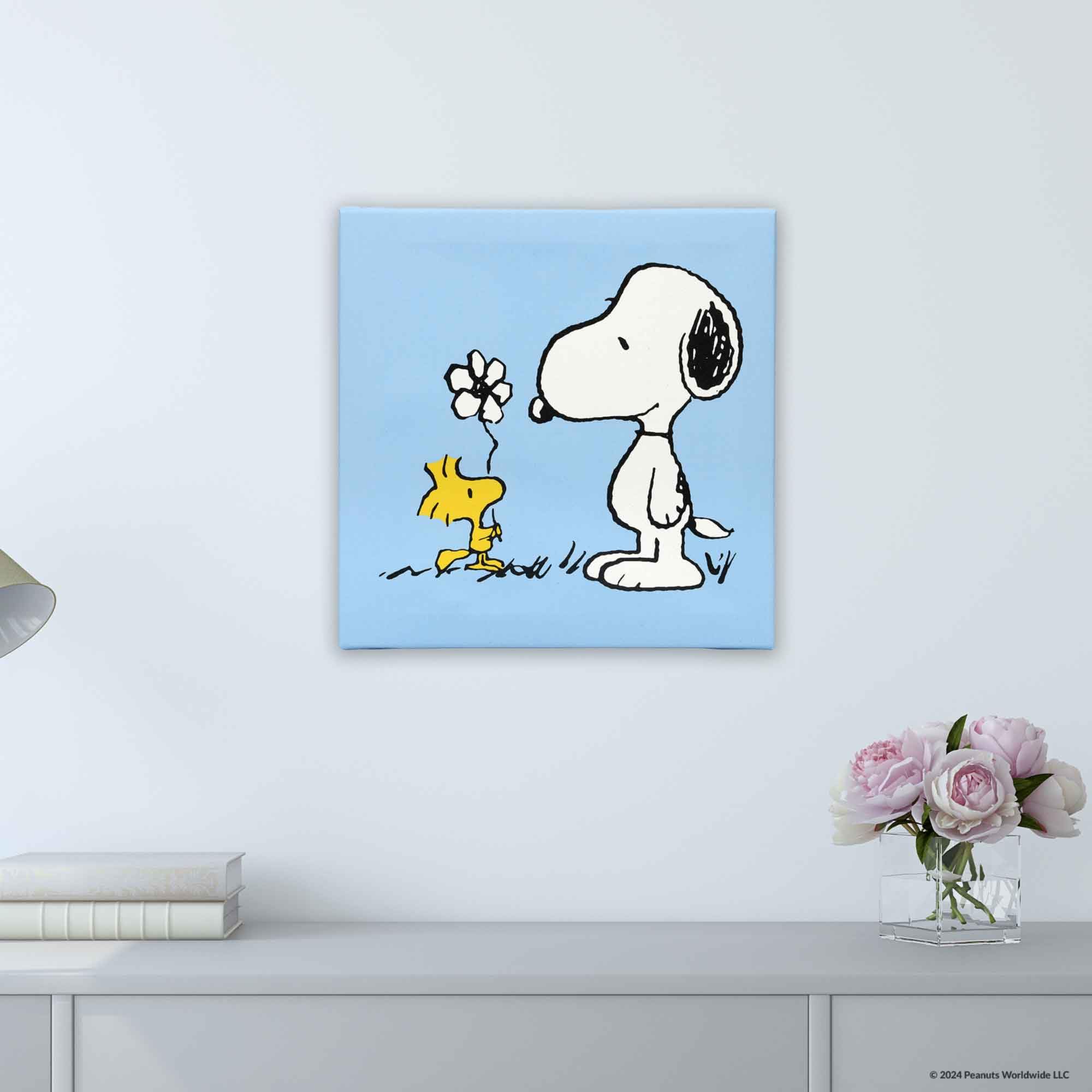 Open Road Brands Snoopy and Woodstock Canvas Wall Art - 12" x 12" Blue Decor, Model 90224081
