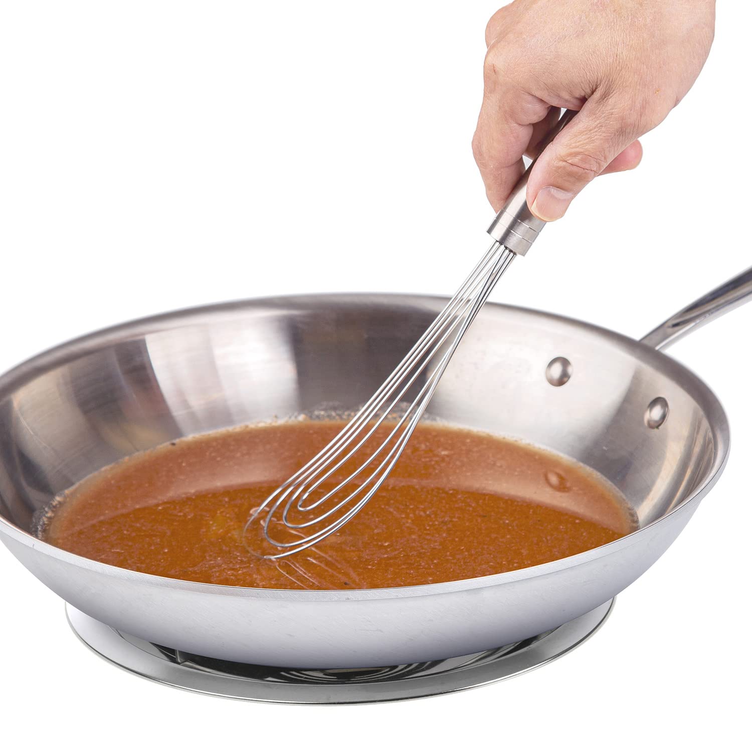 Prepworks by Progressive 10'' Flat Whisk  Handheld Steel Wire Whisk Perfect for Whisking  Flat Roux Whisk  Gravy Stirring  BPA Free  Dishwasher Safe