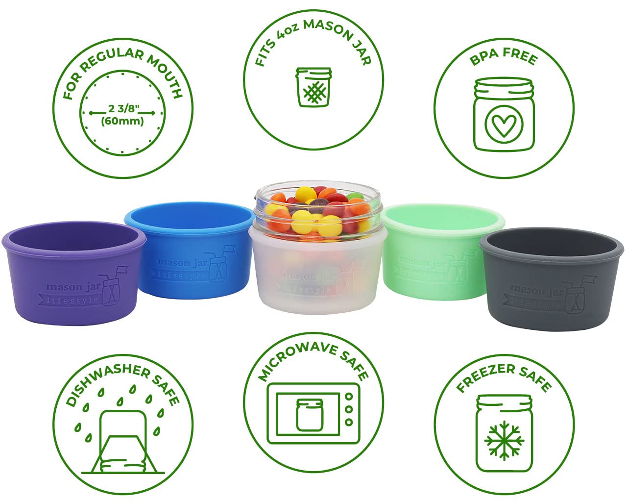 4Oz Silicone Sleeves/Jackets For Protecting Small Ball, Kerr, Quilted Canning Jars By Mason Jar Lifestyle (Charcoal Gray, 2 Pack
