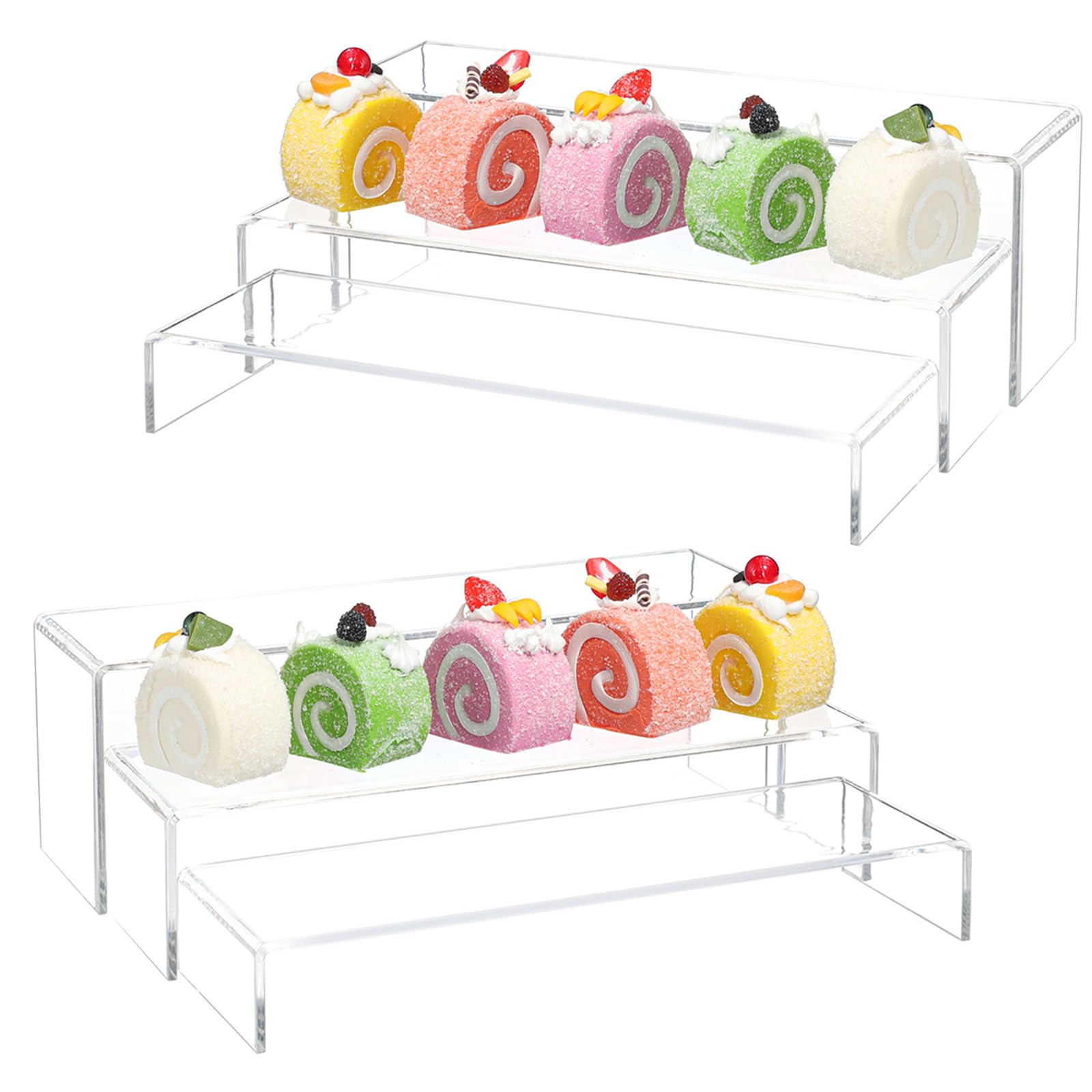 6 Pcs Large Acrylic Risers,Rectangular Clear Acrylic Display Stand, (8.7,8.3,7.9) Display Risers Shelf for Retail Desktop Shoe S