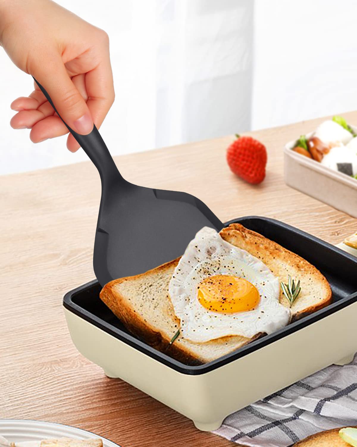 Pack Of 2 Wide Silicone Spatula,Nonstick Pancake Shovel With Short Handle, Fried Flexible Turner, Bpa Free Kitchen Cookwares For