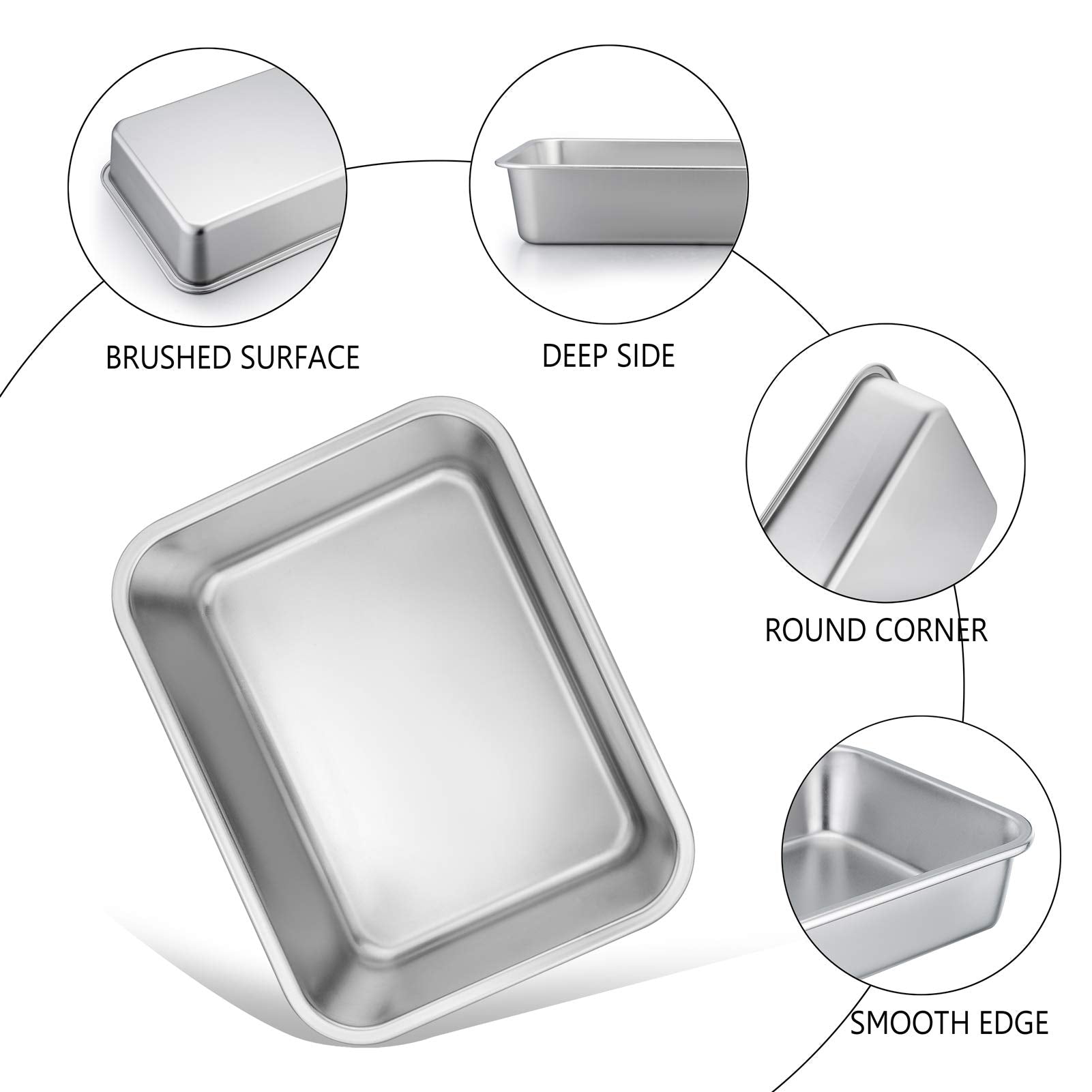 Teamfar Lasagna Pan Set Of 2, Brownie Pan Rectangle Cake Pan Stainless Steel, Heavy Duty & Healthy, Easy Clean & Dishwasher Safe