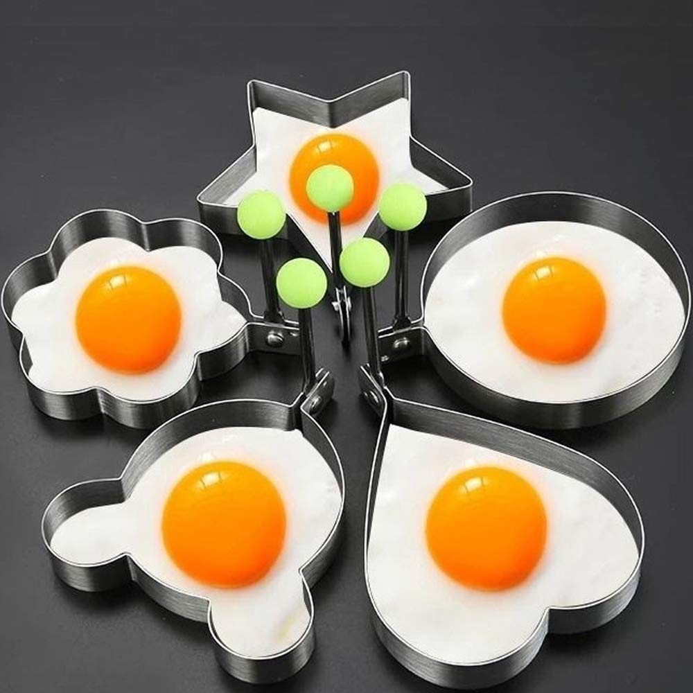 5Pcs Set Fried Egg Rings Mold Non Stick For Griddle Pan, Egg Shaper Pancake Maker With Handle, Stainless Steel Egg Form For Fryi