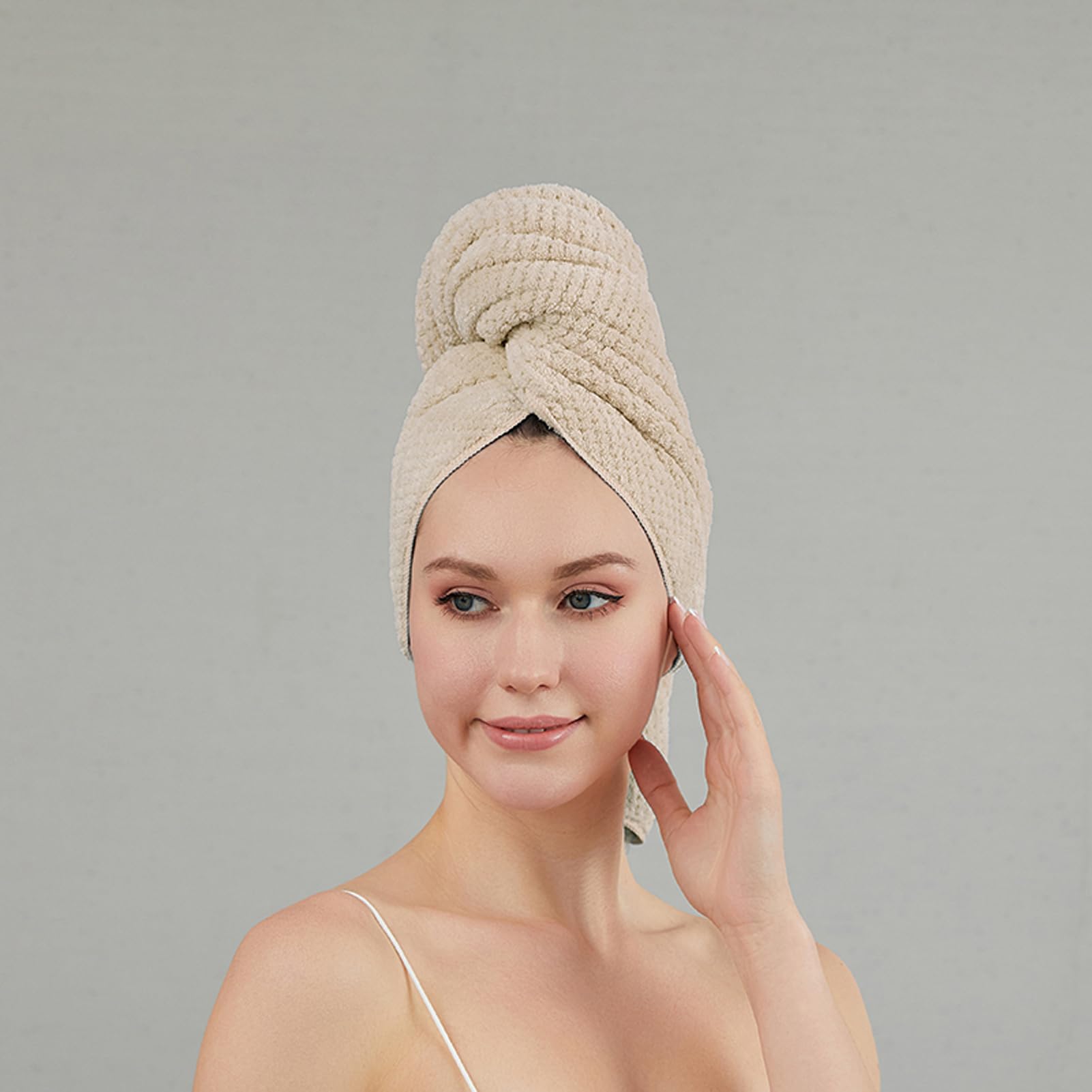 SURPRISE PIE Women Microfiber Hair Towel Wrap with Elastic Strap,Super Absorbent Anti Frizz Drying Turban for Curly, Long,Wet Ha