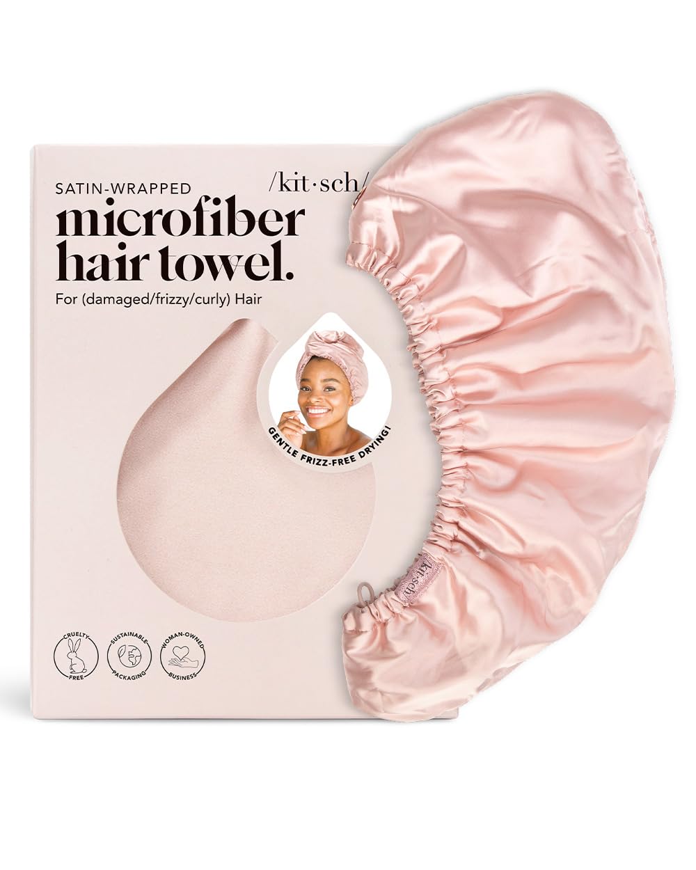 Kitsch Satin Wrapped Microfiber Hair Towel Wrap for Women - Quick Dry Towel | Microfiber Towel for Hair | Hair Drying Towel Wrap