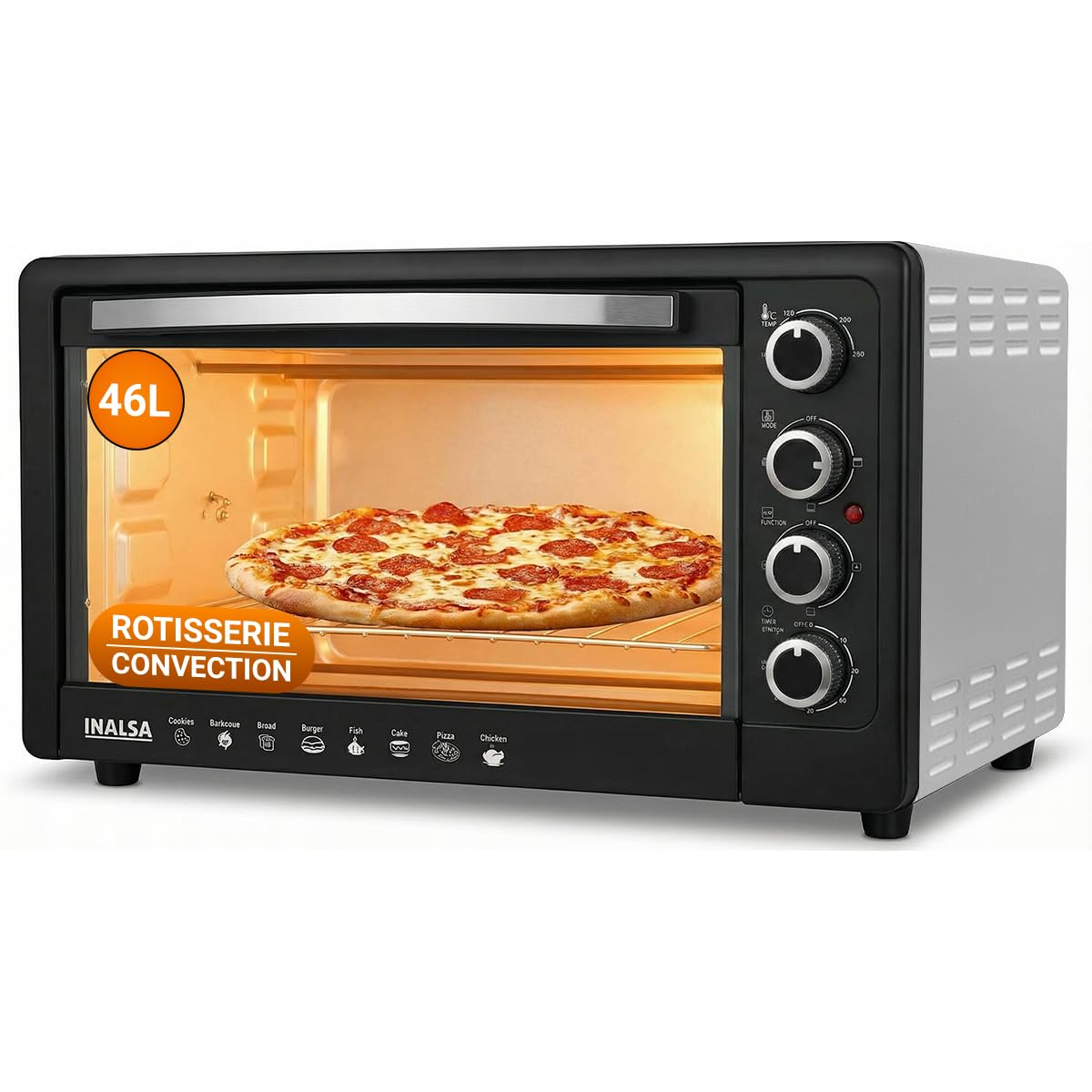 Inalsa Oven Otg (46 Liter) With Motorised Rotisserie And Convection, 2000W, 4 Stage Heat Selection, Stainless-Steel Finish| Suit