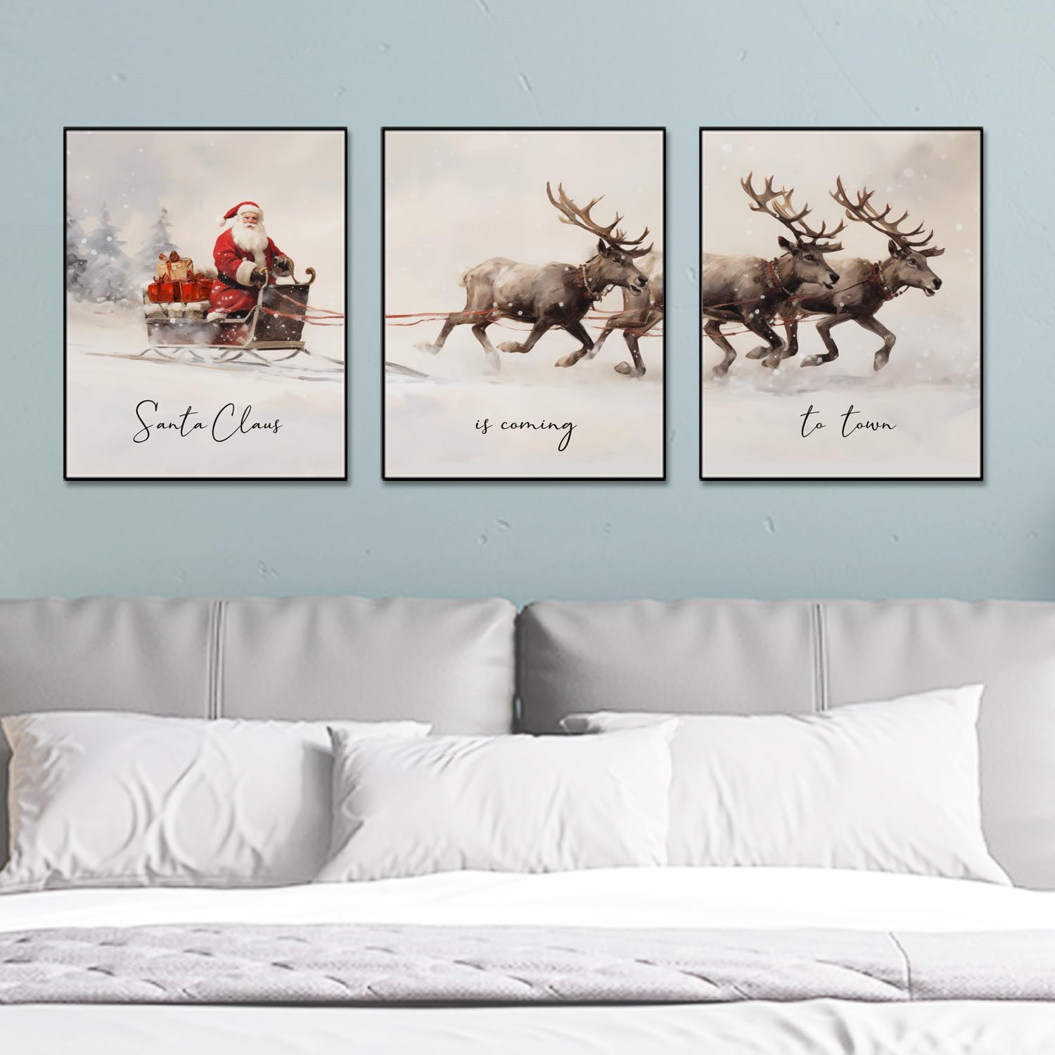 Gallery Set Of 3, Christmas Posters, Christmas Santa Claus With A Sleigh Prints, Xmas Wall Art Home Decor, Christmas Wall Art, C