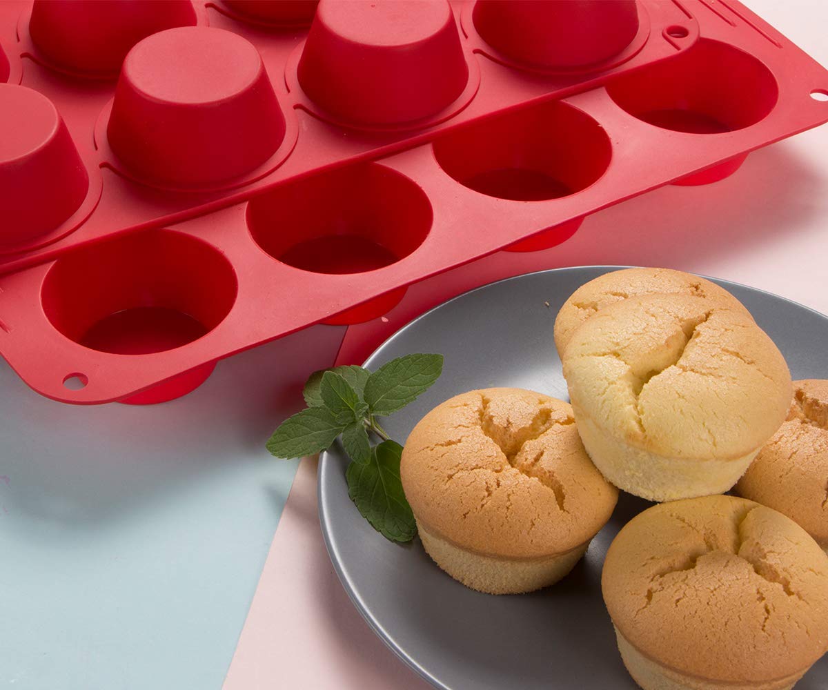 Webake Muffin Pan 12 Cup, European Silicone Cupcake Pan, Nonstick Muffin Tray Cupcake Liner Egg Muffin Tin, 2 Pack Baking Molds
