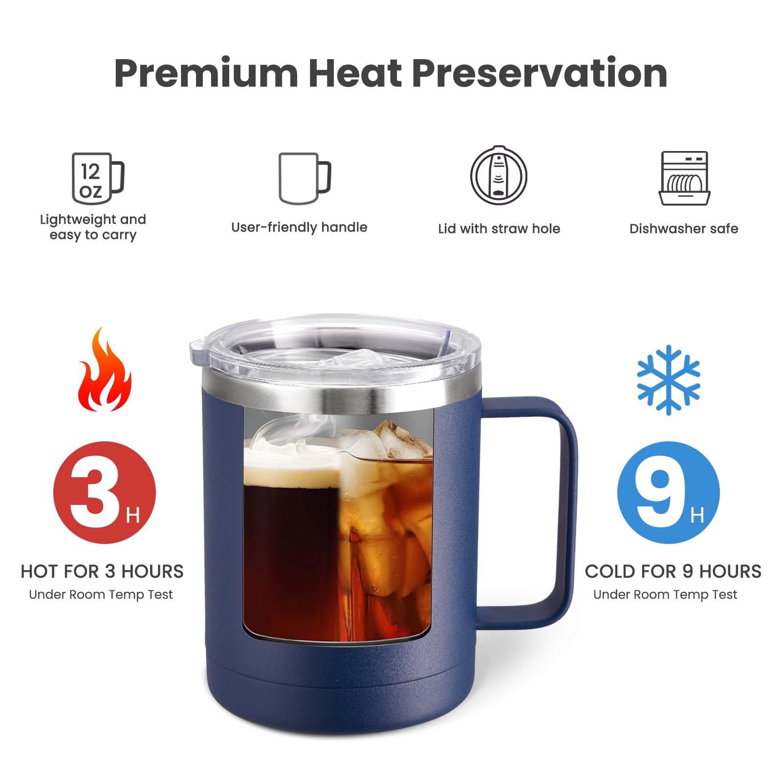 Meway 12Oz Coffee Mug With Handle 2 Pack Bulk,Stainless Steel Insulated Travel Tumblers With Sliding Lid,Double Wall Vacuum Camp