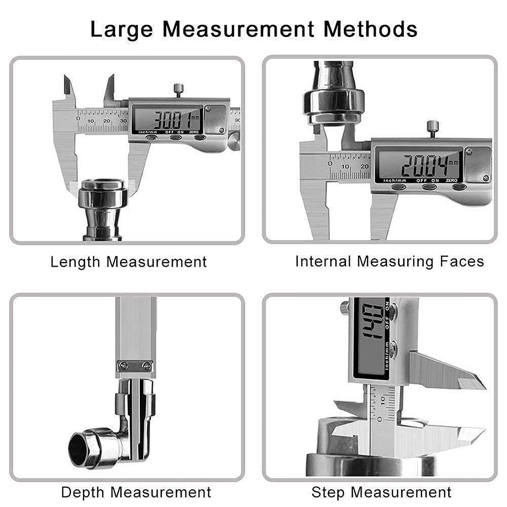Digital Caliper, Caliper Measuring Tool With Stainless Steel, Electronic Micrometer Caliper With Large Lcd Screen, Auto-Off Feat