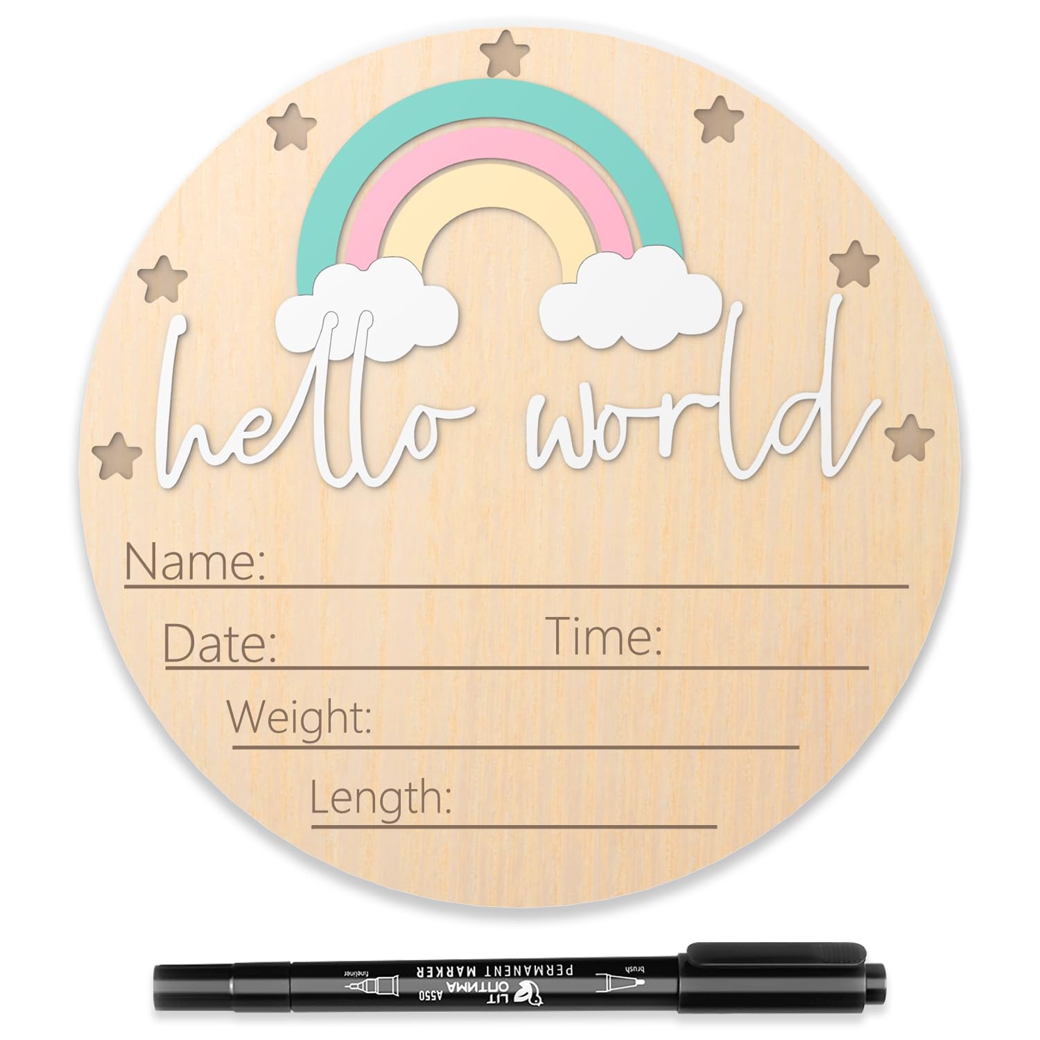 Baby Announcement Sign, 5.9 Inch Hello World Newborn Sign for Hospital, Newborn Photography Props for Nursery, Rainbow Decoratio