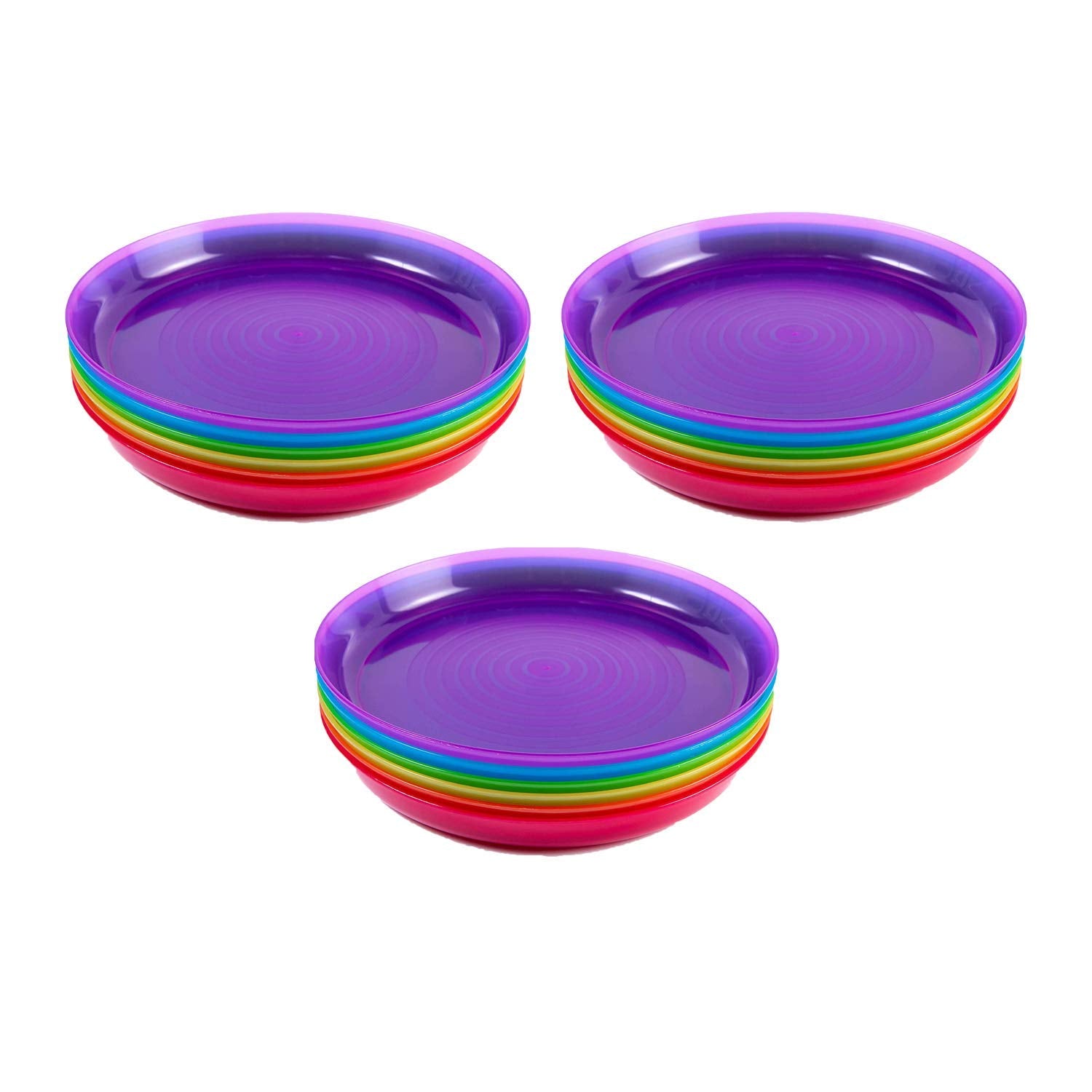 Cuddly Hippo Kids Plastic Dinnerware Set Of 18 Multi Color Plates - Reusable, Bpa-Free, Dishwasher Safe And Microwaveable