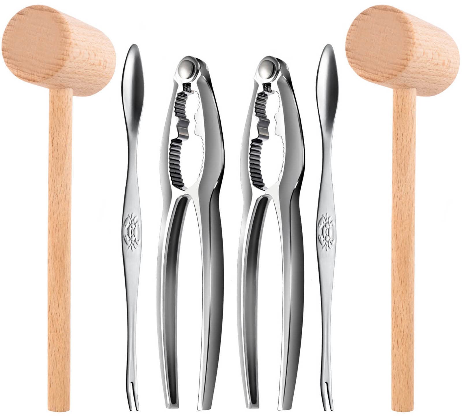 6Pcs Crab Crackers And Tools Including 2 Forks 2 Lobster Crackers Nut Cracker And 2 Lobster Crab Mallets