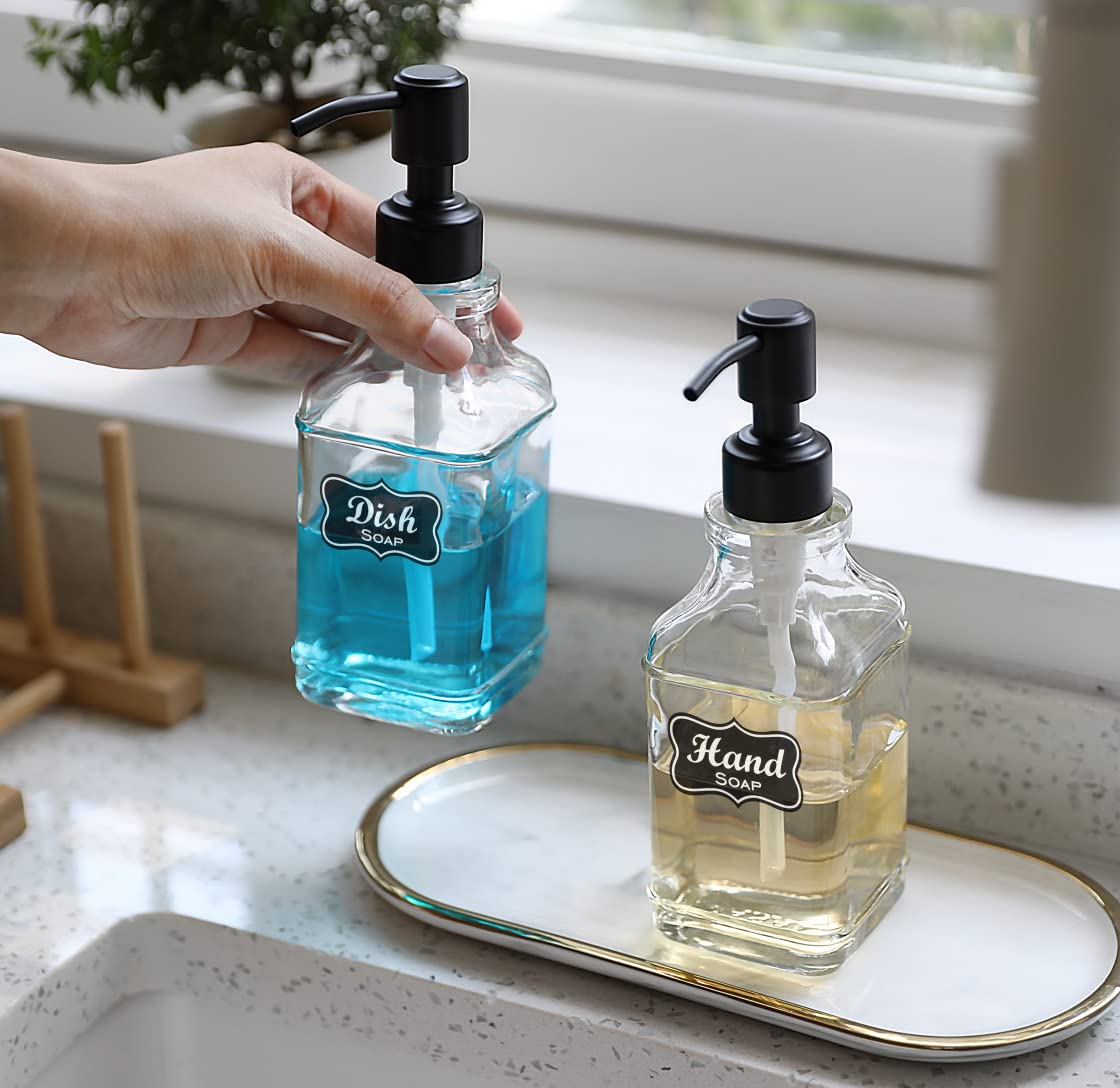 Jasai 2Pack Soap Dispenser With Rustproof Black Stain 304 Stainless Steel Pump, Stylish Hand Soap Dispenser With 10Pcs Stickers,