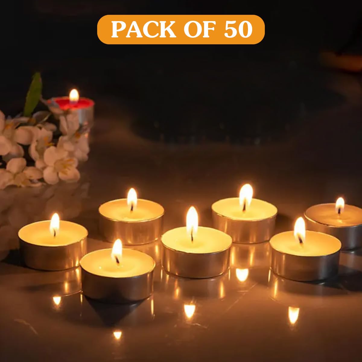 Shubhkart Tejas Puja Ghee T-Light Candles 50N | Non Toxic Smokeless & Wax Free Tea Light Candles Perfect For Home Decor, Prayers