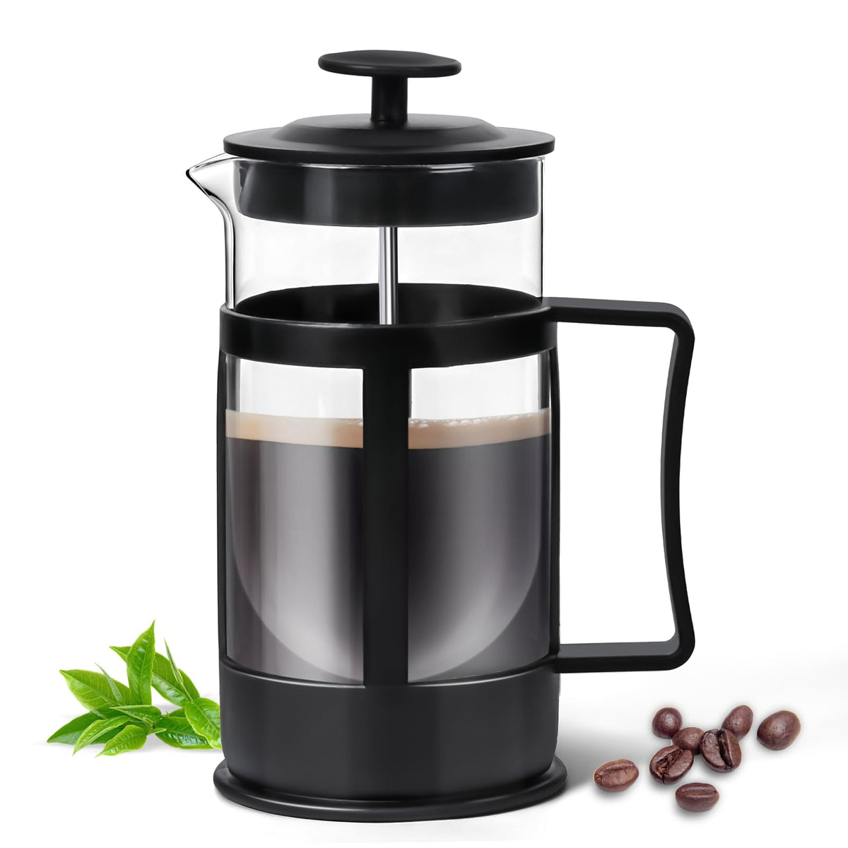 Chiallco Mini French Press Coffee Maker, Heat Resistant Thickened Borosilicate Classic Glass Stainless Steel Coffee Press, 12Oz