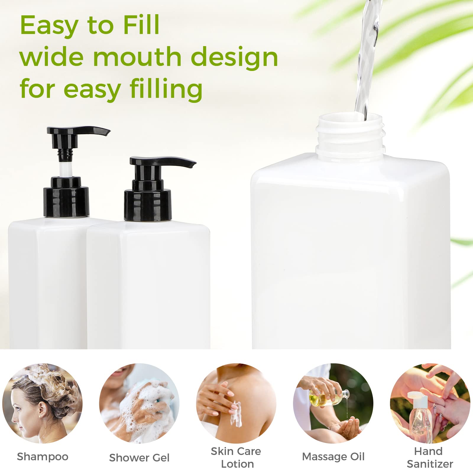 Suream 3Pack Empty Plastic Bottles With Pump, 16.9Oz Refillable Shampoo Bottles For Shower, Lotion Press Dispenser, White Counte