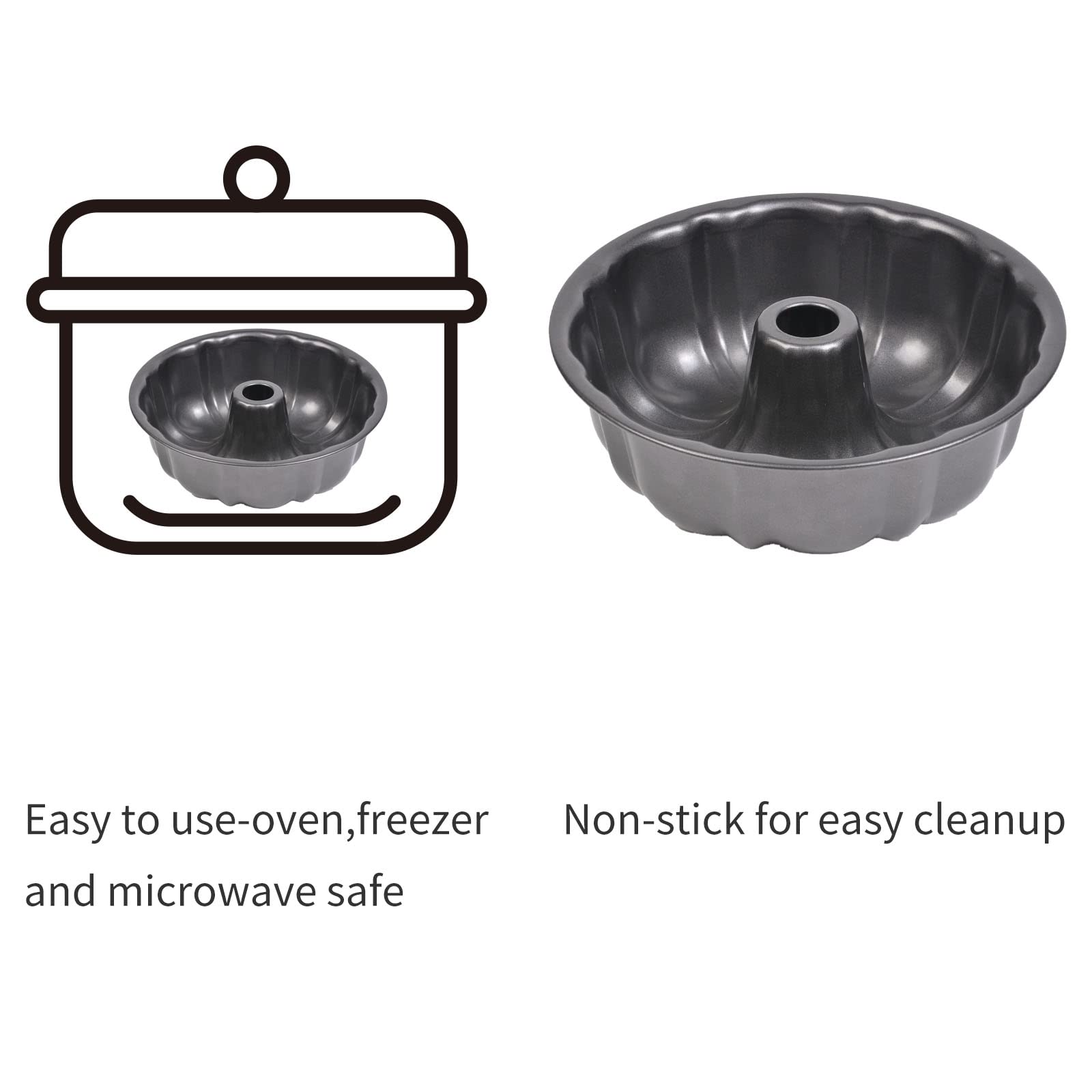 Cake Pan, 12 Cup Premium Fluted Cake Pan For Baking, 10In Non-Stick Cake Pan, Heavy Duty Carbon Steel Tube Pan Baking Mold