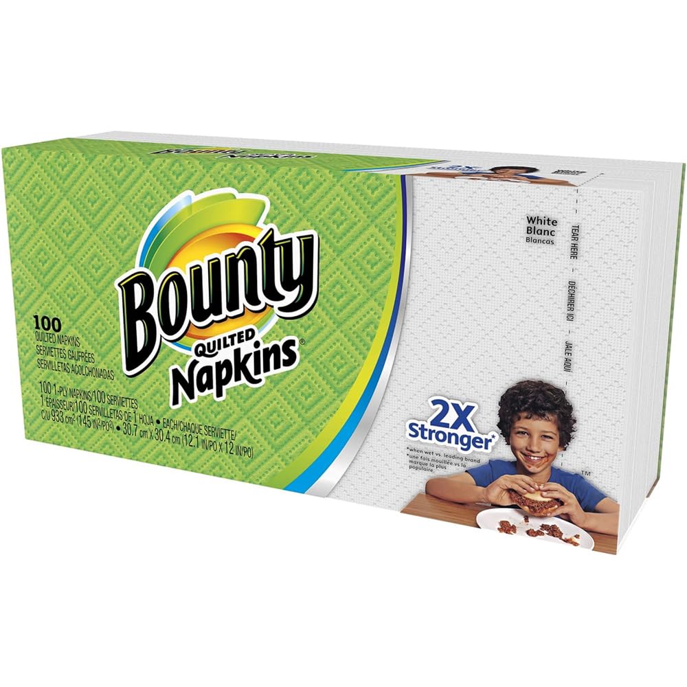 Bounty Quilted Napkins, 1-Ply, 12.1In X 12In, 100/Pk, White