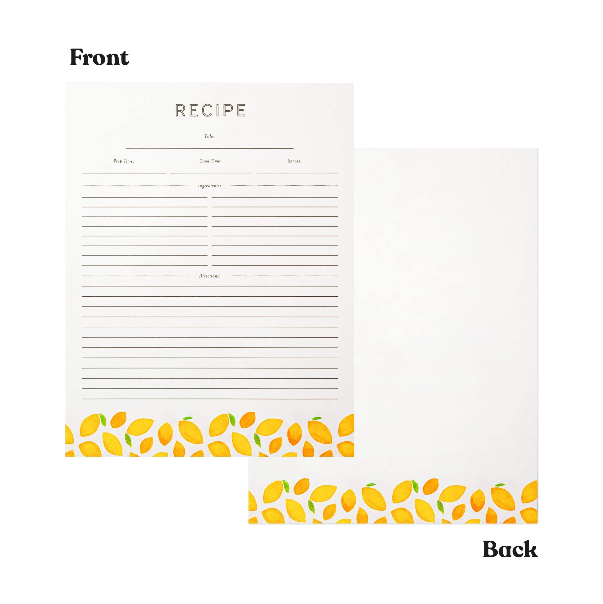 Jot & Mark Recipe Card Paper Full Page 8.5x11 with Crystal Clear Page Protectors for 3 Ring Binder  30 Count (Lemon Twist)