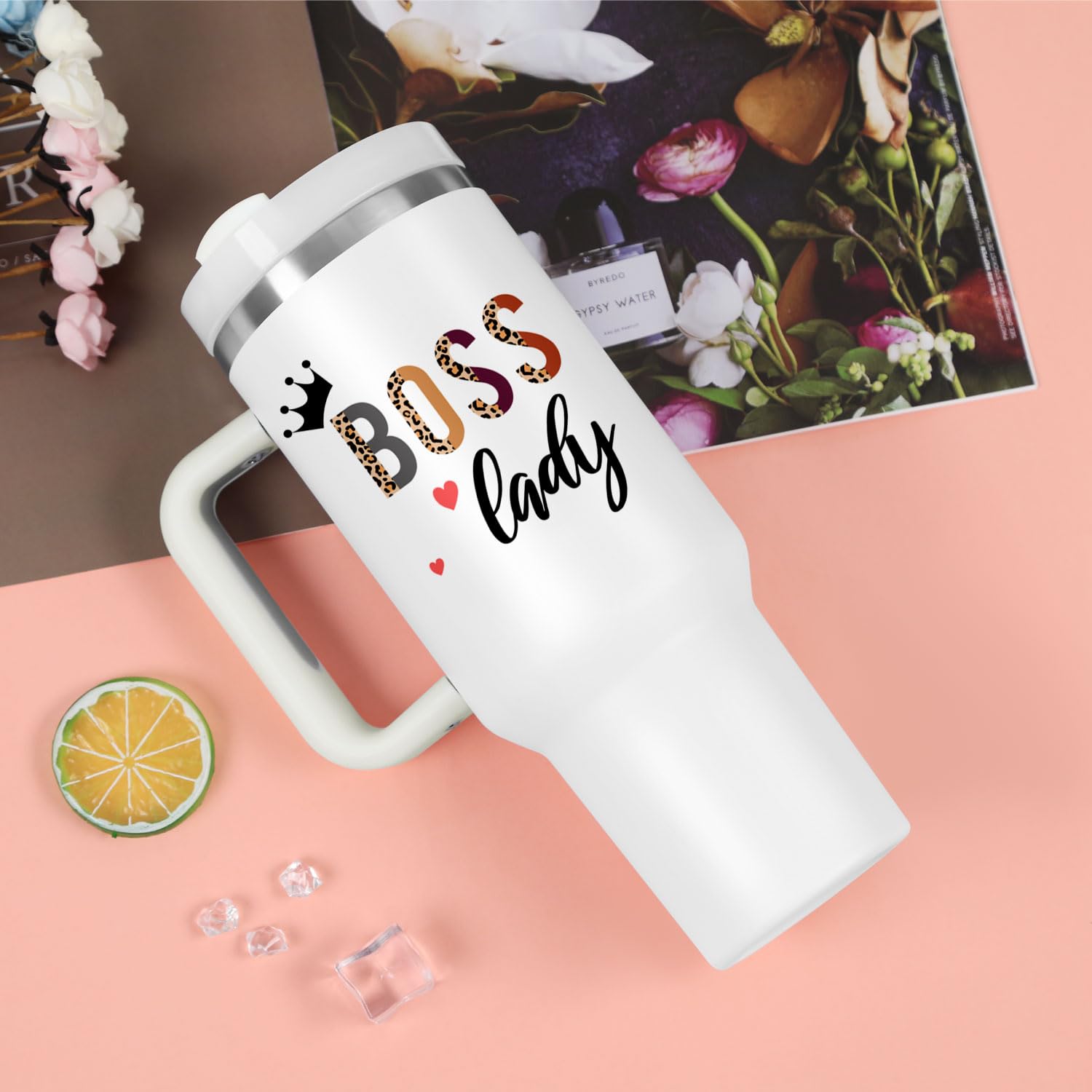Boss Day Gift For Boss Lady, Boss Lady Nutrition Fact Gift For Boss Lady Manager Coworker Employer, 40 Oz Boss Lady Tumbler With