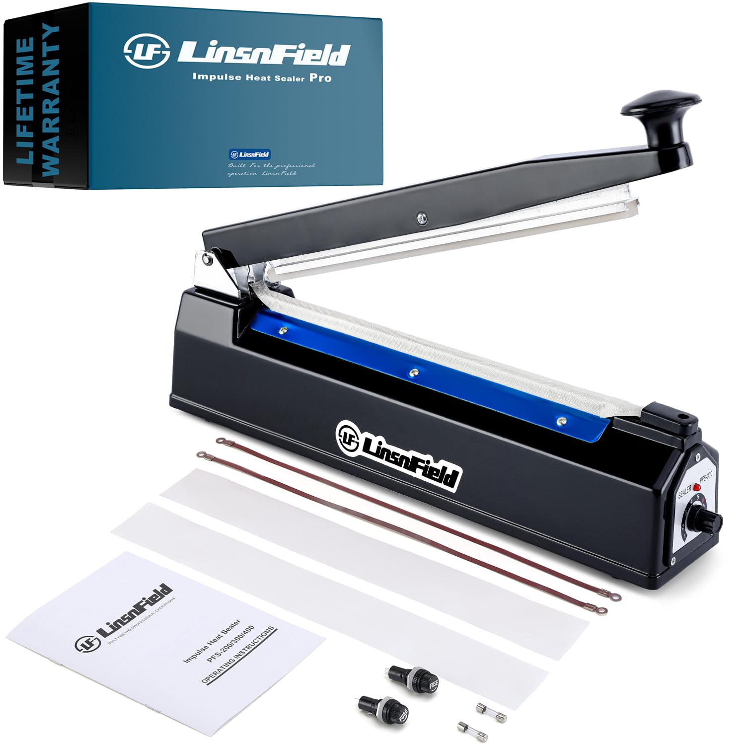 LinsnField Sealer Pro, Patented 16inch Impulse Heat Bag Sealer, 5mm Sealing Width Poly Bag Seal Machine, 2 Replacement Kits 1 Ex