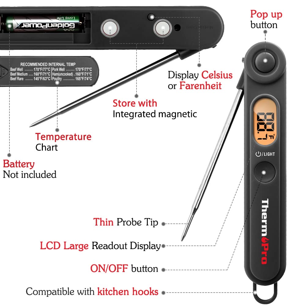 Thermopro Digital Meat Thermometer For Cooking Instant Read Food Thermometer With Probe And Backlight For Oil Deep Fry Smoker Bb