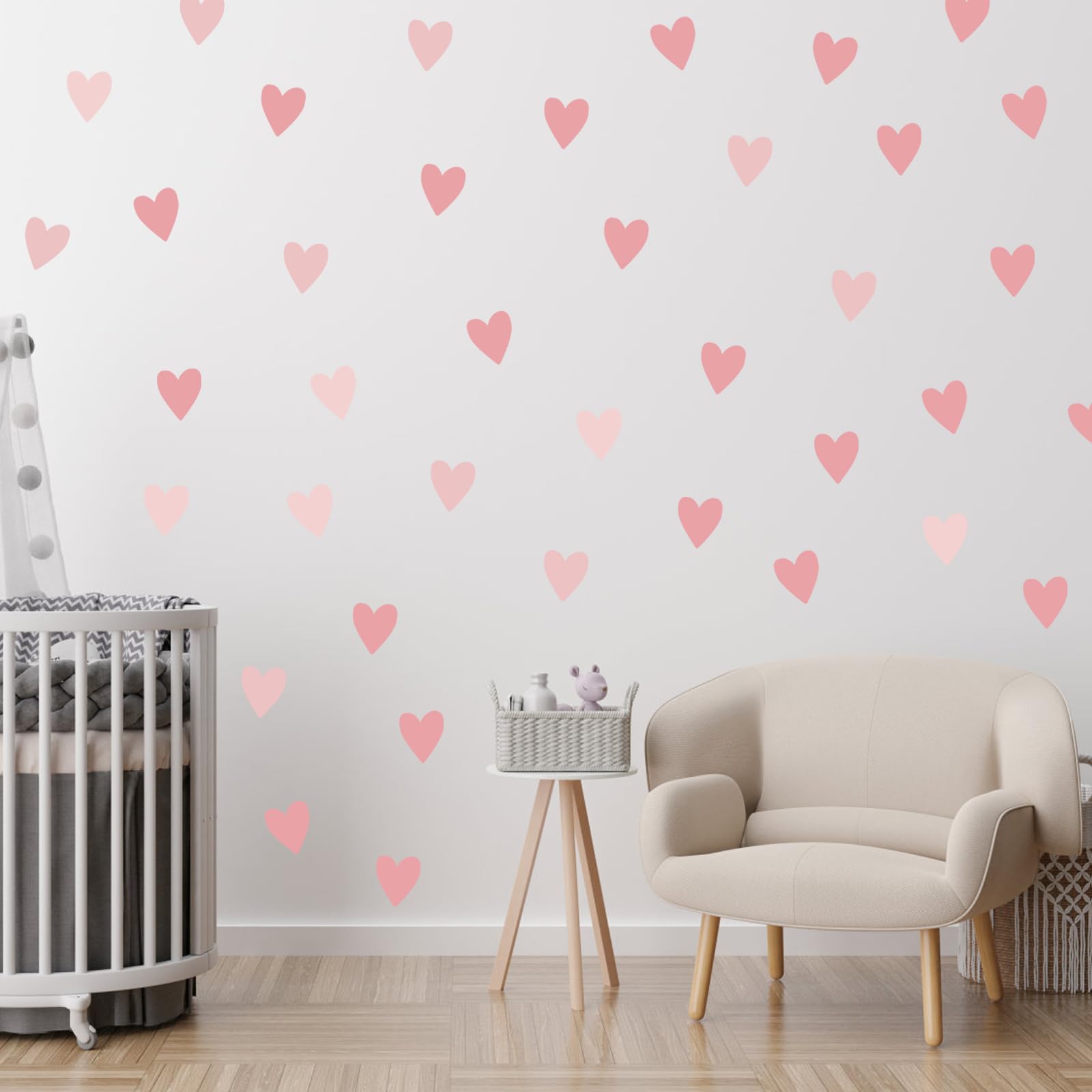 Pink Heart Wall Stickers - Kids Room Nursery Wall Decals Heart Love Cute Nursery Wall Paper Designs,Pink Style Removable Decor (