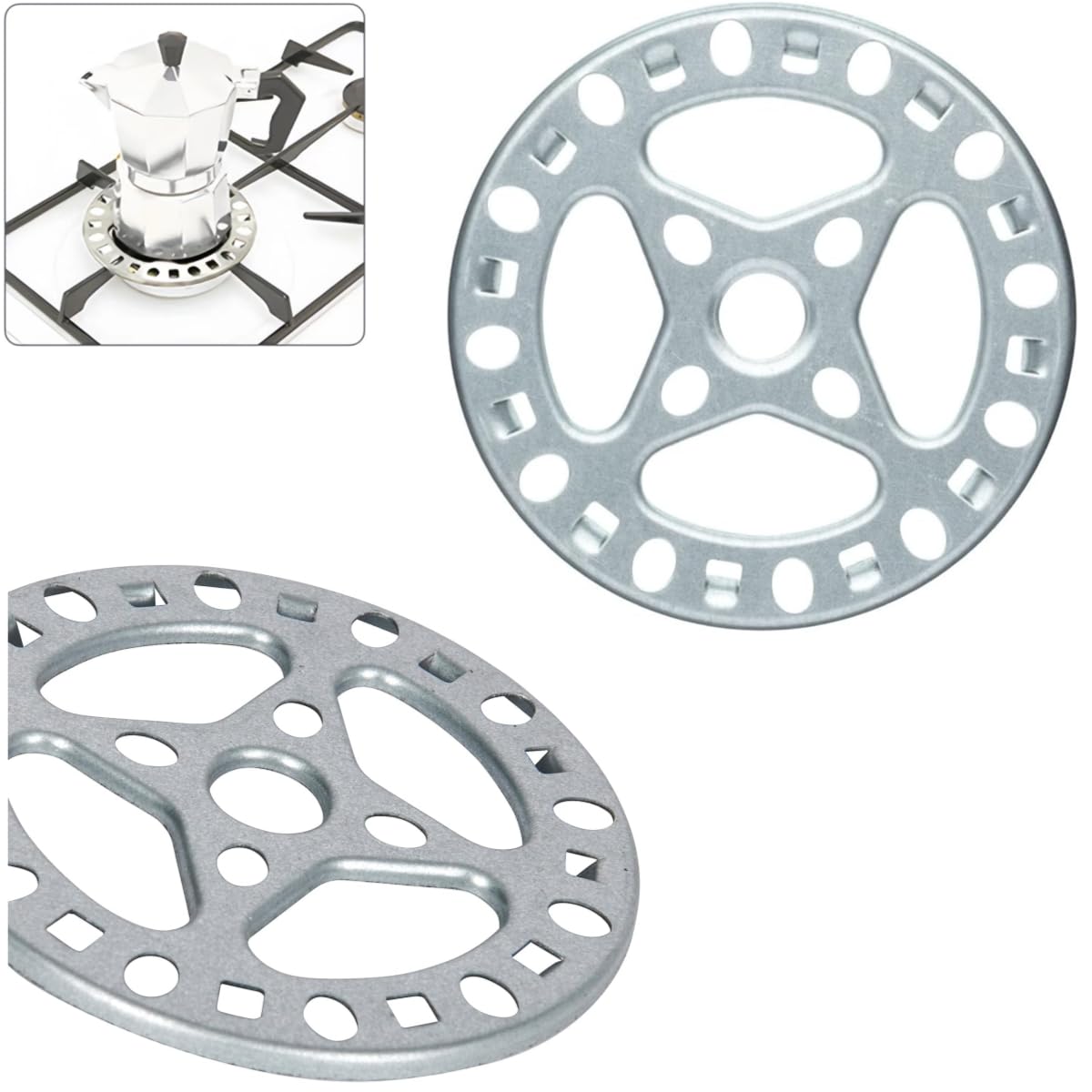 4.5'' Gas Ring Reducer Trivets Universal Stove Accessories For Stove Top Hob Cooker- Heat Simmer Espresso Coffee N Milk Pots, 2P