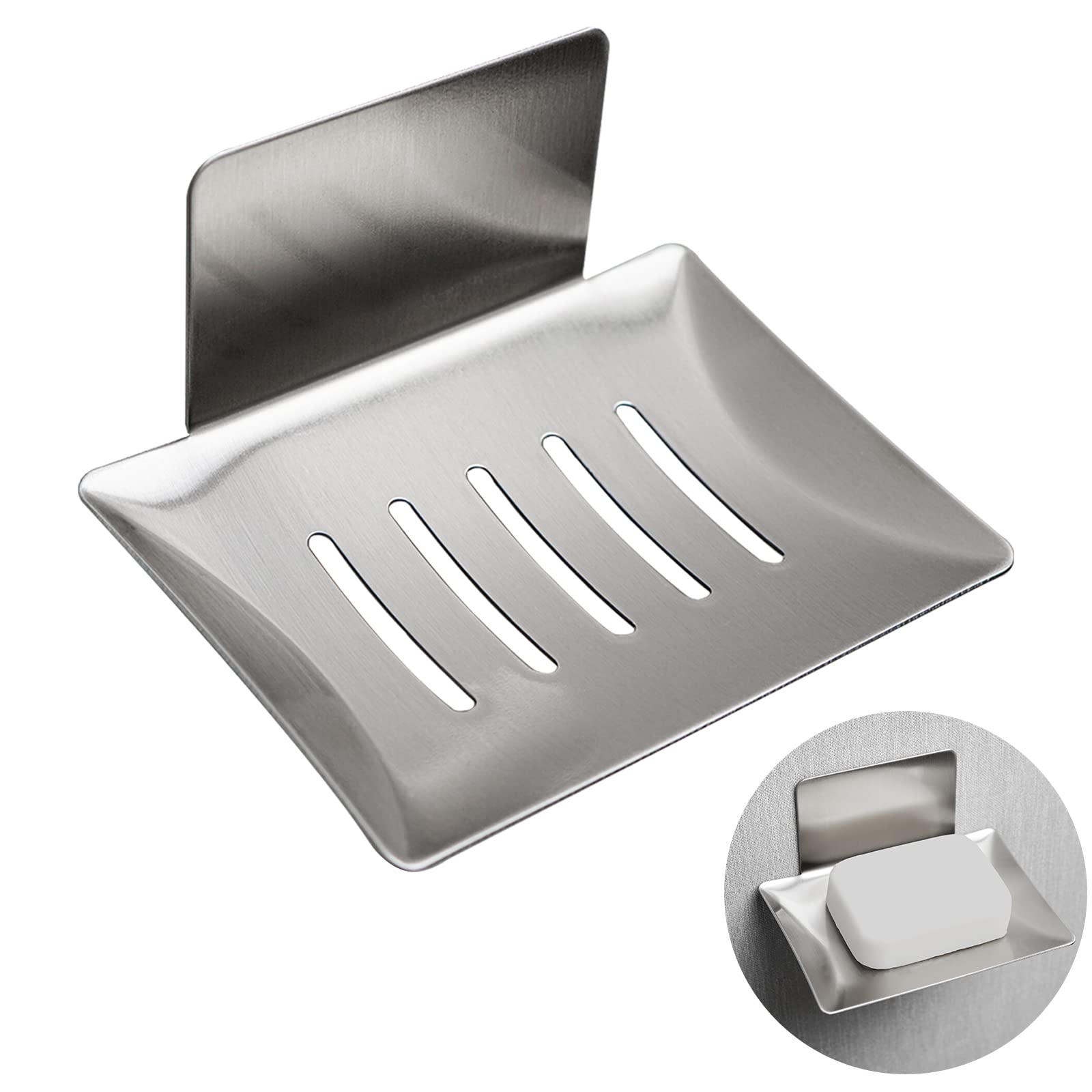 Soap Dish For Shower Wall, Stainless Steel Adhesive Soap Holder For Bathroom, 5 Slot Sponge Holder For Kitchen Sink, Bar Soap Tr