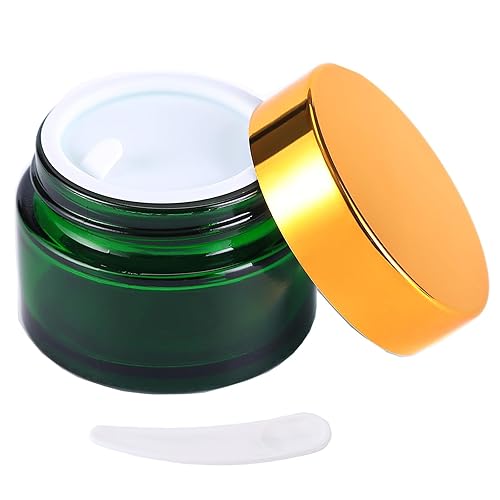 Over News 1PCS 1 oz Glass Container Jars with Lids  Amber Empty Cosmetic Round for Cream  Lotion (GREEN)