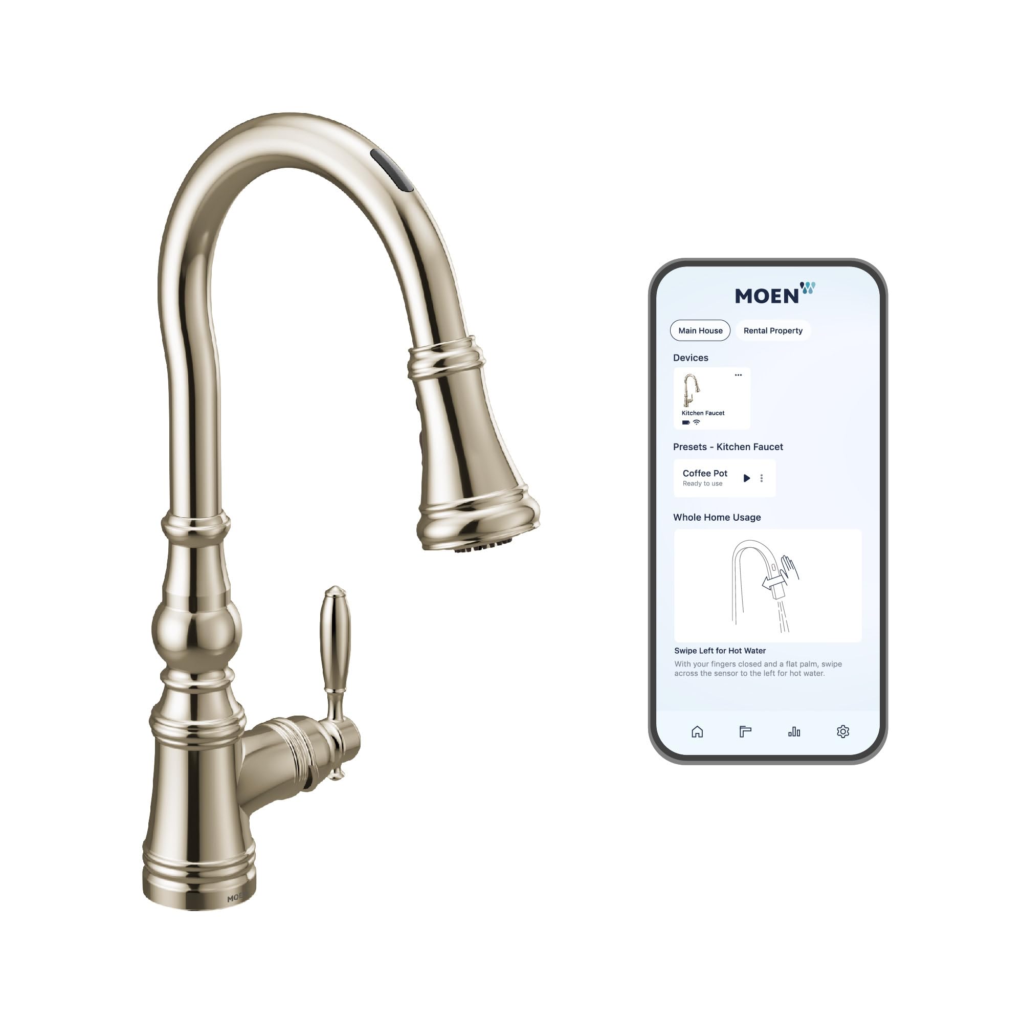 Moen Weymouth Polished Nickel Smart Faucet Touchless Pull-Down Sprayer Kitchen Faucet with Voice and Motion Control, S73004EV2NL