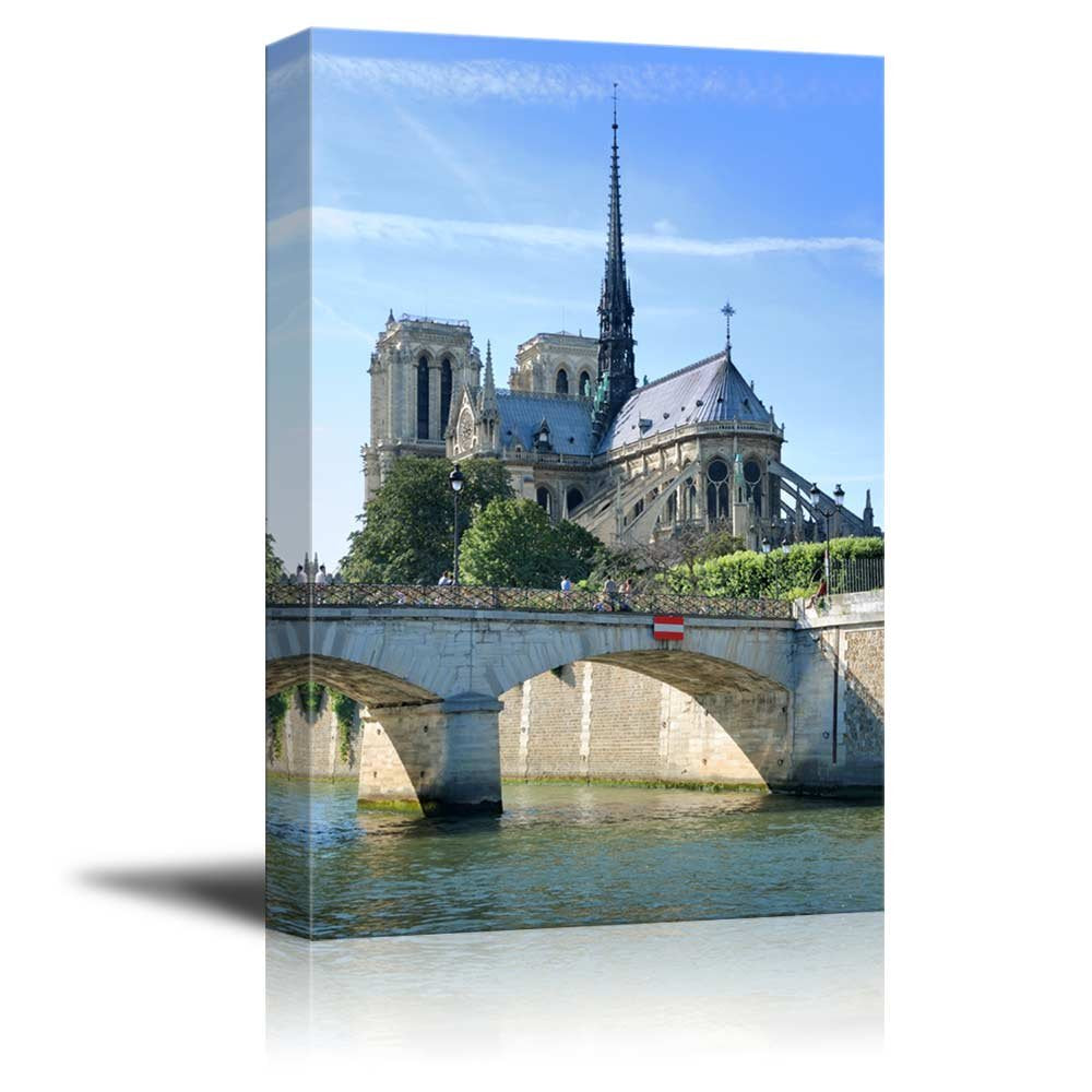 Bridge Pont De Archeveche And Cathedral Notre Dame De Paris On Island Cite In Paris France - Canvas Art Wall Art - 24'' X 36''