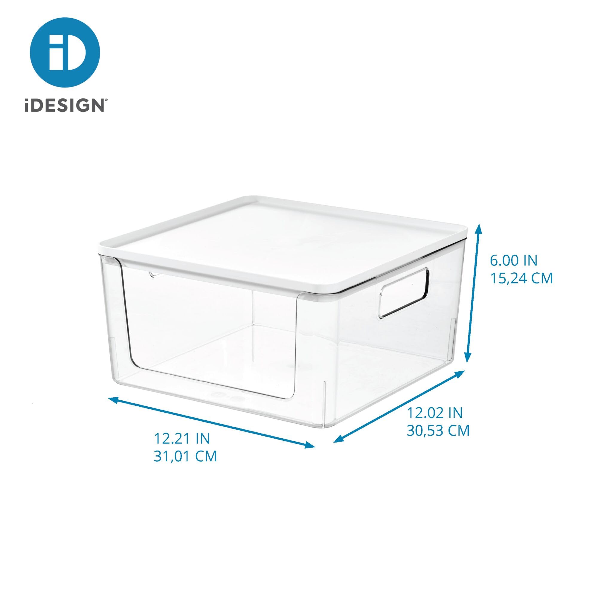 Rosanna Pansino x iDesign Recycled Plastic Open Front Kitchen Storage Bin with Lid, Clear Bin/Marshmallow Lid, 12'' x 12'' x 6''