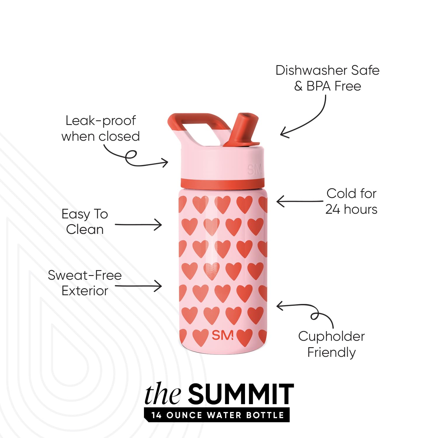 Simple Modern Kids Summit Water Bottle with Straw Lid | 14oz Stainless Steel Cup Insulated Tumbler Tumbler for Girls, School | S