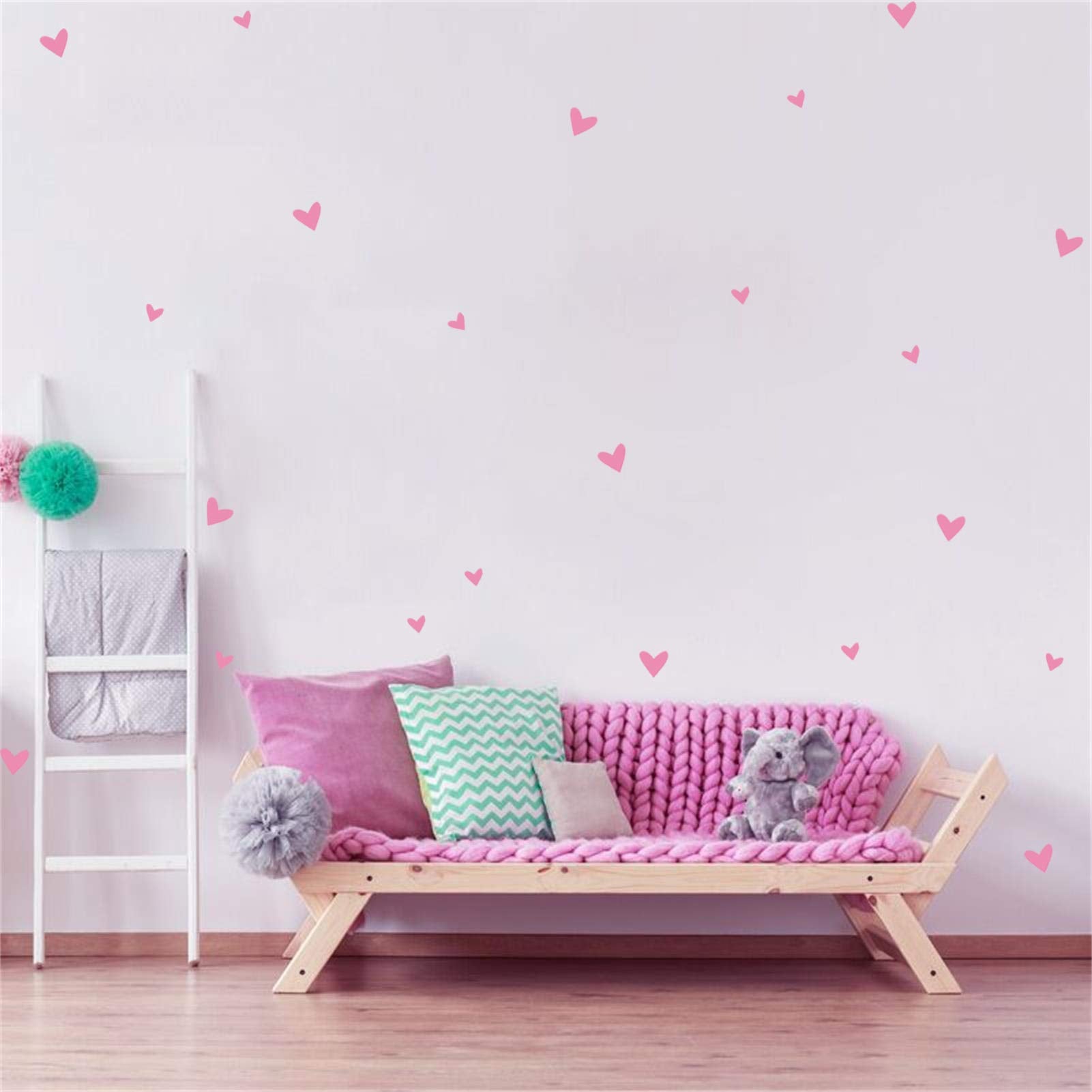 126 pcs Loving Heart Wall Decals for Girls Bedroom Kids Room Decor Toddler Girls Room Wall Decor Boho Pink Heart Wall Stickers Nursery Decor for Girls Kids Wall Decals