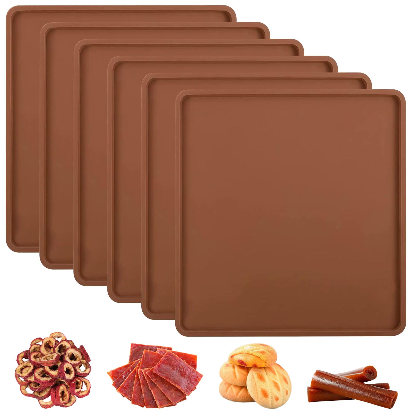 6 Pcs Silicone Dehydrator Sheets With Edge For 14'' X 14'' Trays, Non-Stick Silicone Tray Liner For Excalibur Dehydrator, Reusab