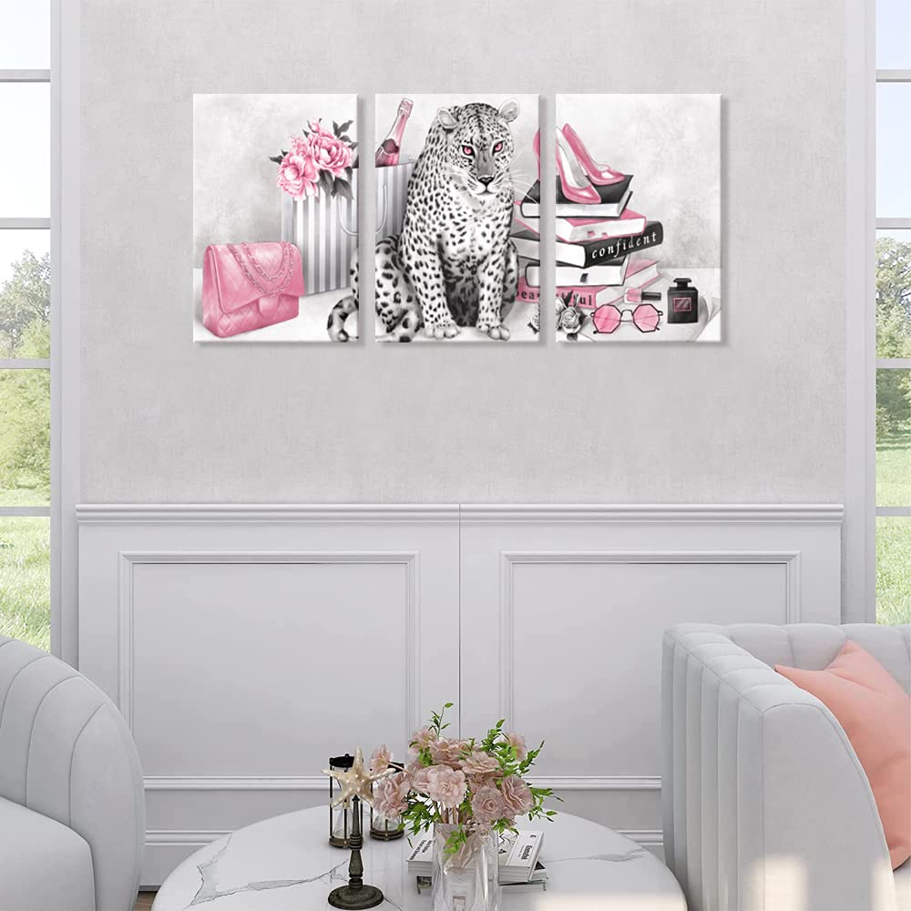 Visual Art Decor Pink Wall Decor Glam Fashion Room Decor Leopard Cheetah Decor Painting Bedroom Wall Decor For Women Framed Canv