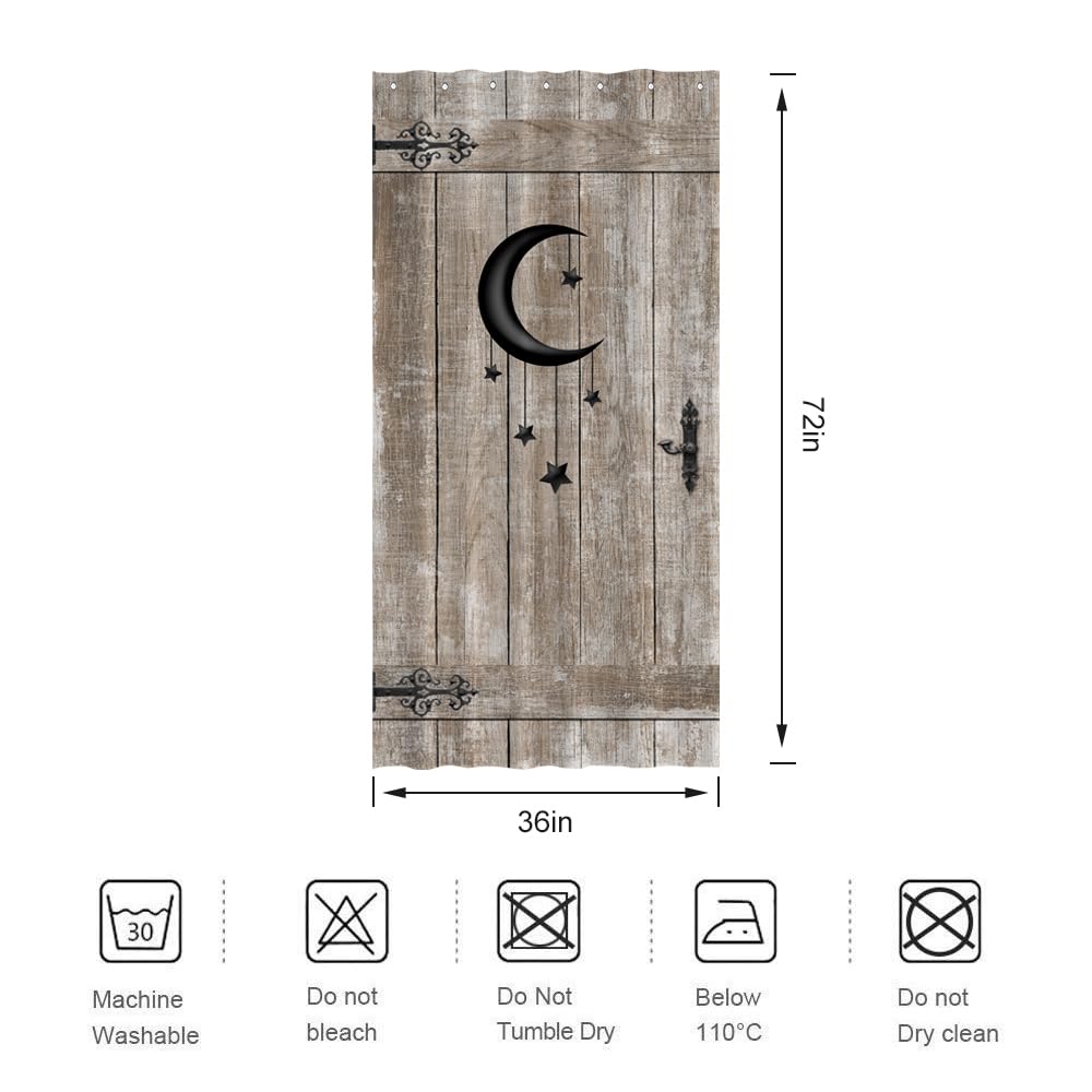 Zxmbf Moon Star Barn Door Shower Curtain Small Stall Rustic Wooden Plank Vintage Farmhouse Country Old Garage 72Lx36W Inch Home