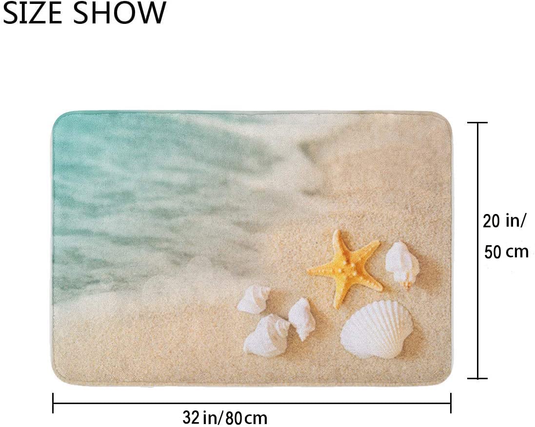 Britimes Bath Mats For Bathroom, Bathroom Mats Rugs No Silp, Beach Starfish Sea Shell Washable Cover Floor Rug Carpets Floor Mat