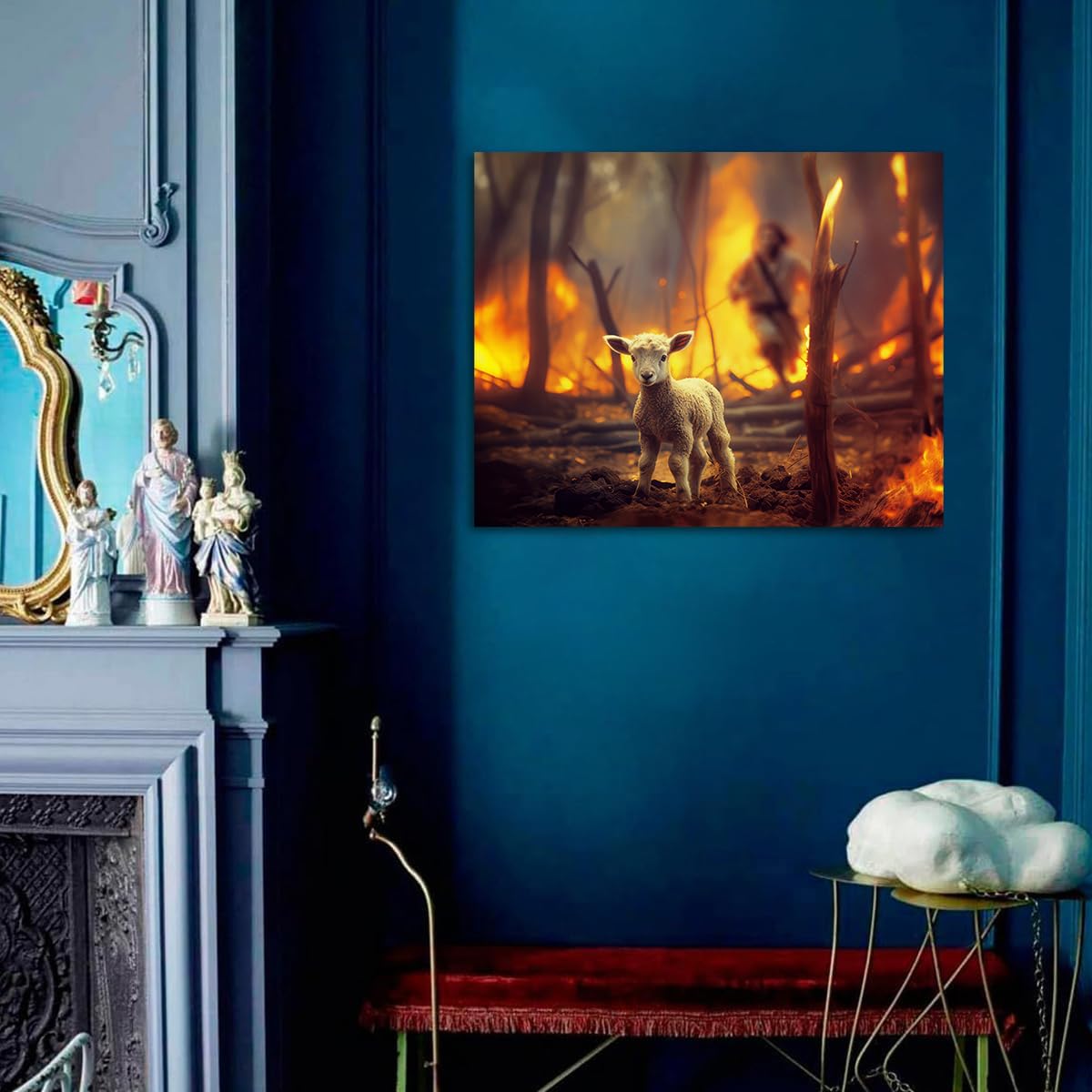 Jesus And Lamb Canvas Wall Art Lamb Lost In The Forest Fire Picture Wall Art Canvas Print Christian Home Decor 8X10 Inch