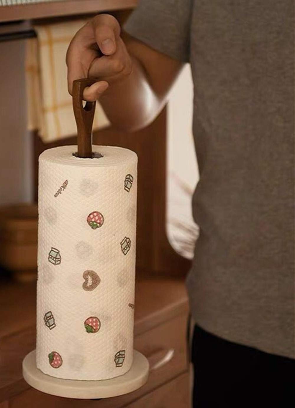 Xmzxkj White Marble Base Paper Towel Holder Towel Dispenser Marble And Acacia 14.5 Inches Tall