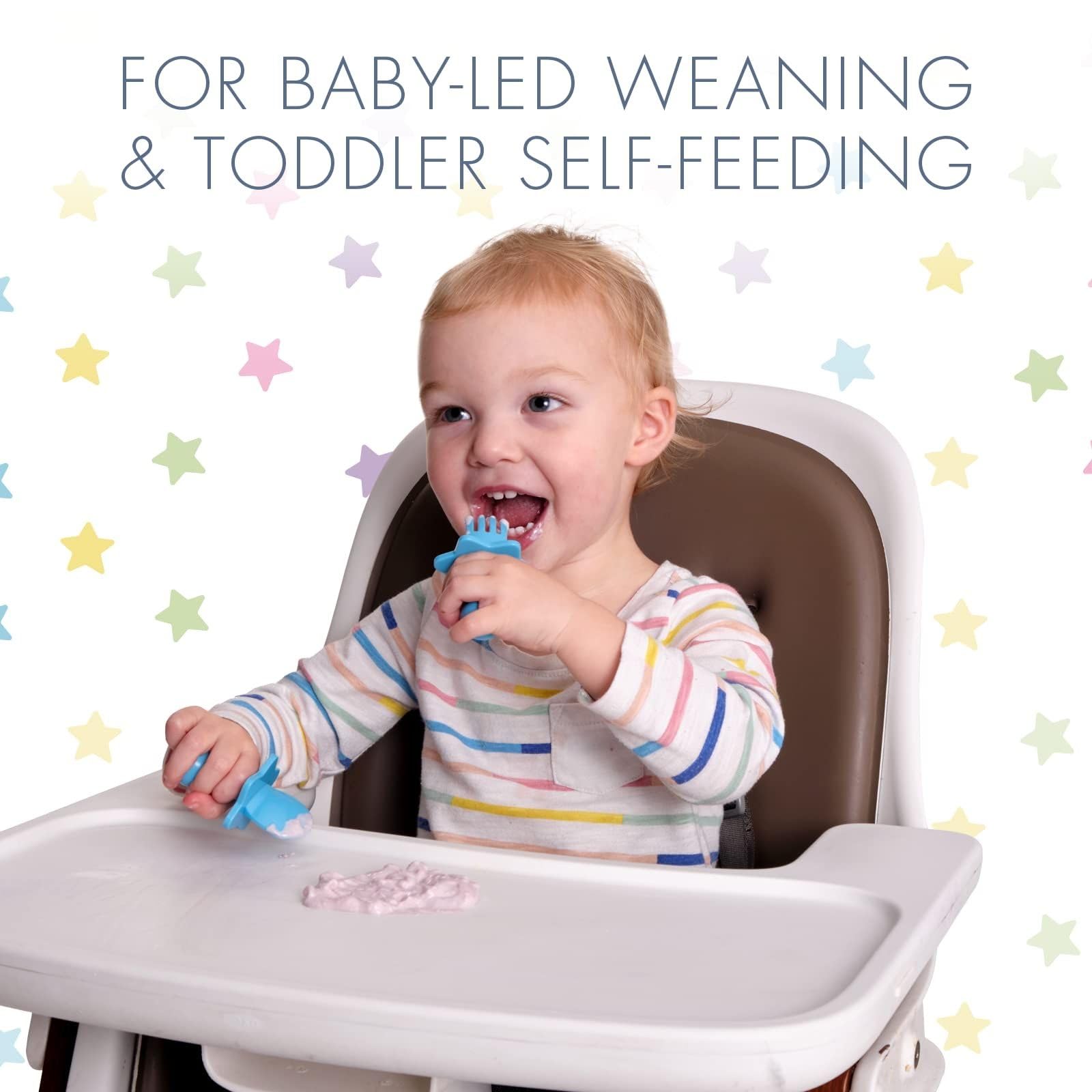 Elli&Nooli Baby Self Feeding Utensils Toddler Eating Utensils Baby Forks for Self Feeding, BPA Phthalates-Free, Dishwasher and S