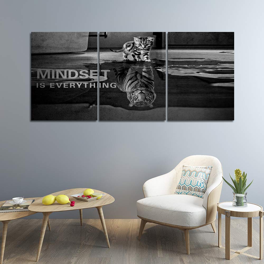 3 Panels Mindset Is Everything Motivational Canvas Wall Art Inspirational Entrepreneur Quotes Poster Print Artwork Painting Pict