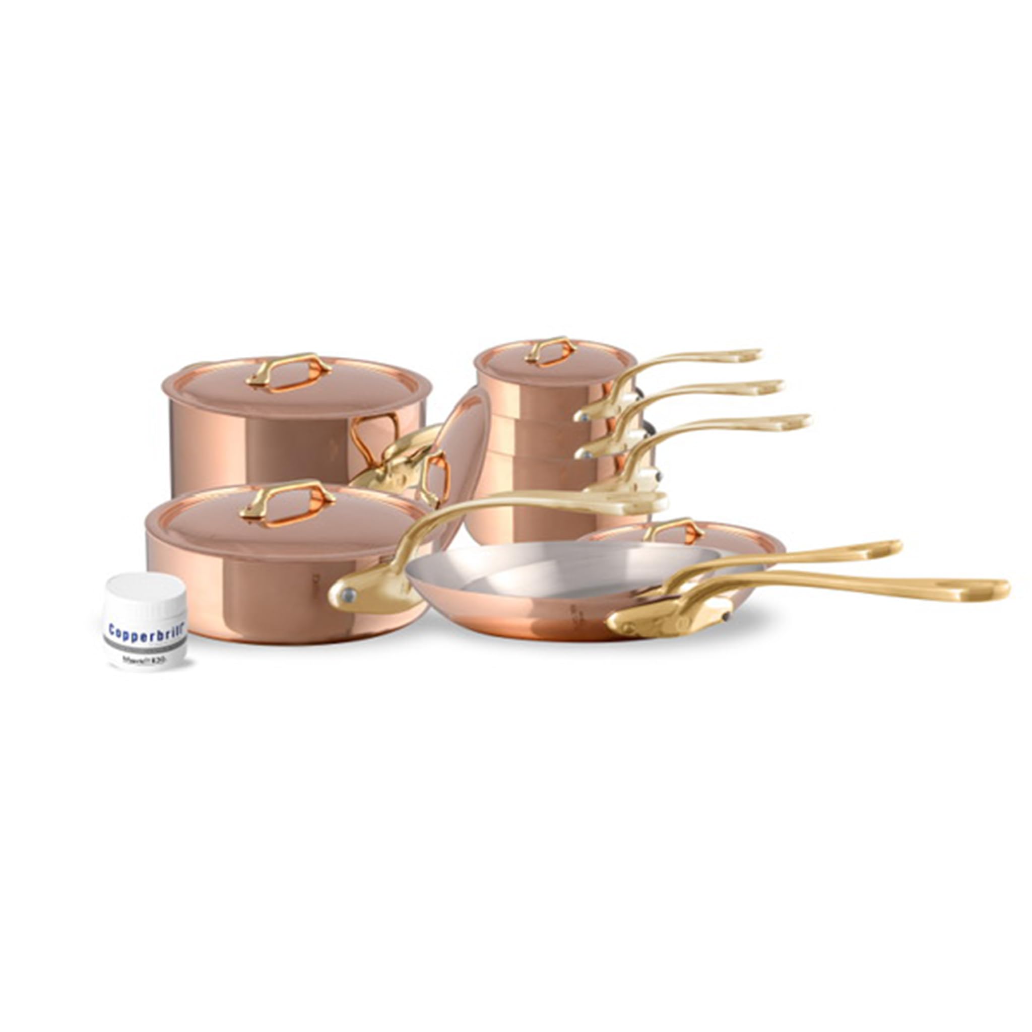 Mauviel MHeritage M250 B 12Piece Copper Cookware Set With Brass Handles, Made In France