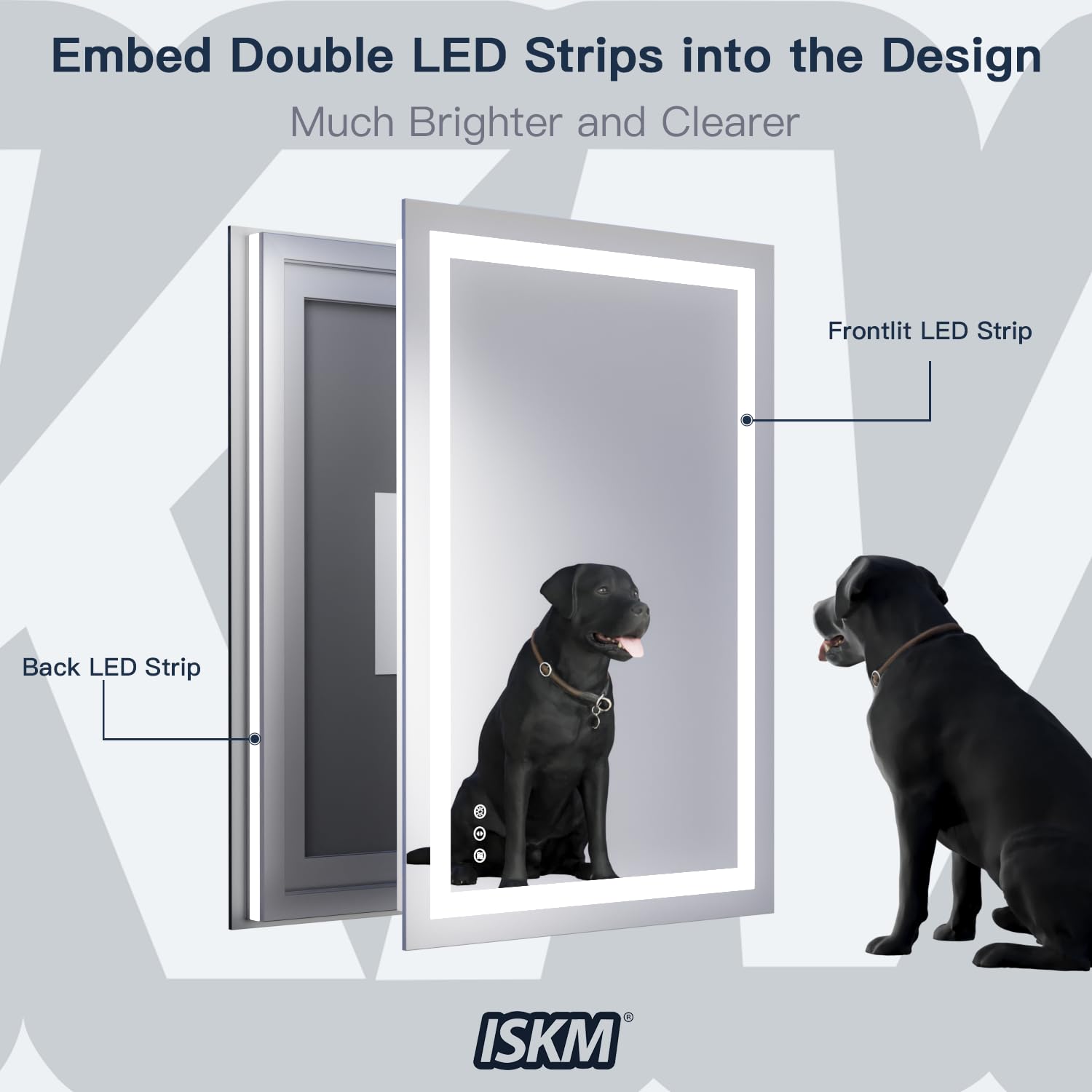 ISKM 40''x32'' Led Bathroom Mirror Front and Backlit Square Mirror for Wall Anti-Fog  Dimmable  Memory Function Mirror Waterproof and Shatter-Proof Makeup Mirror