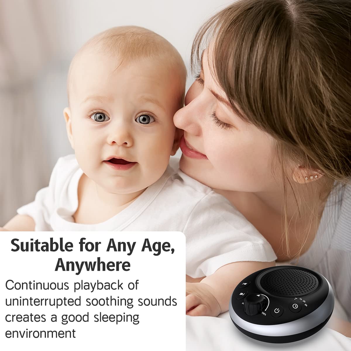 iDealSleep Sound Machine - 30 Soothing Sounds, 36-Level Volume, Timer, For Home/Travel, Black, Model XB-1